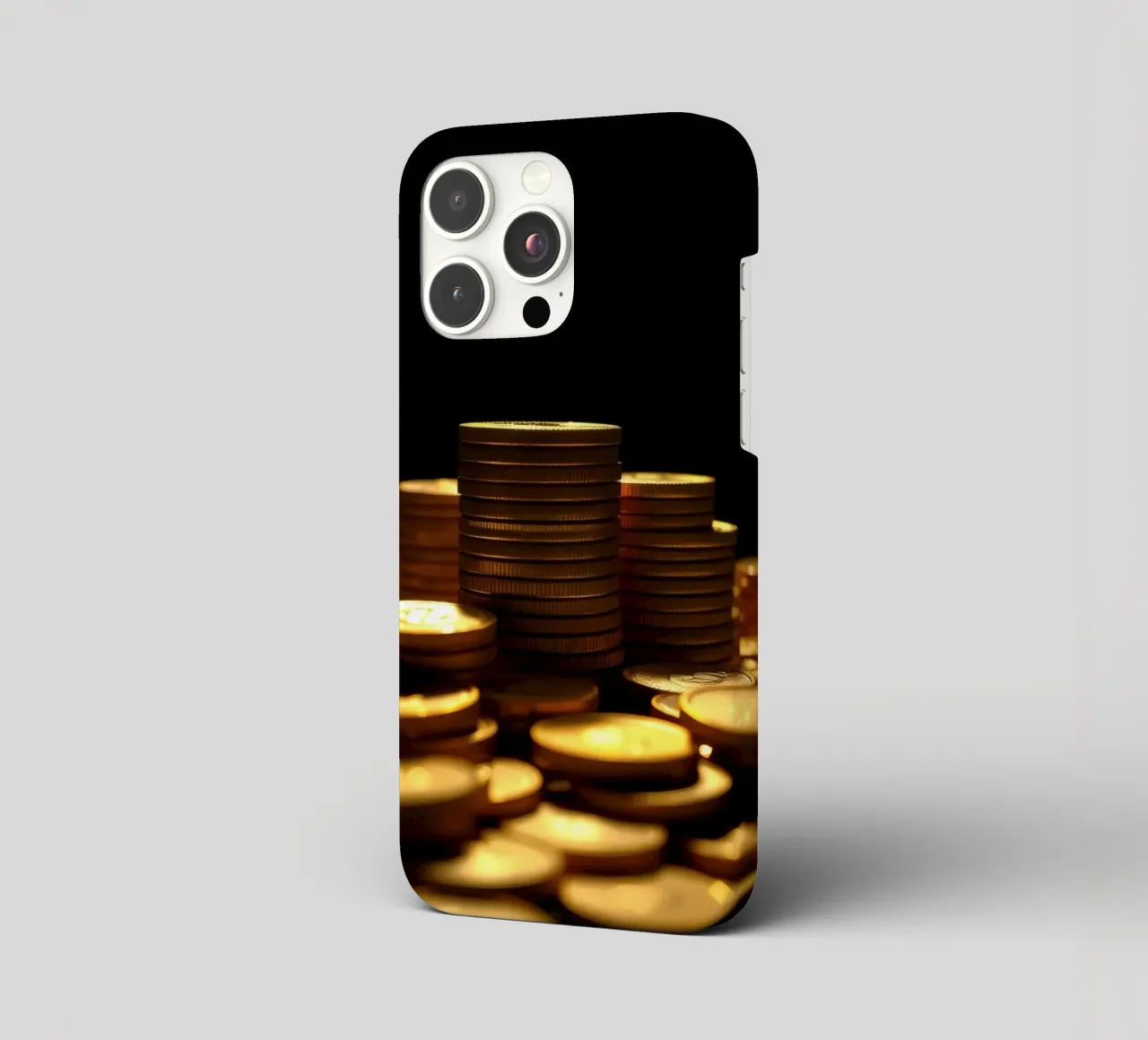 Stacks of shiny coins create a dramatic display iphone case by DesignDoodle