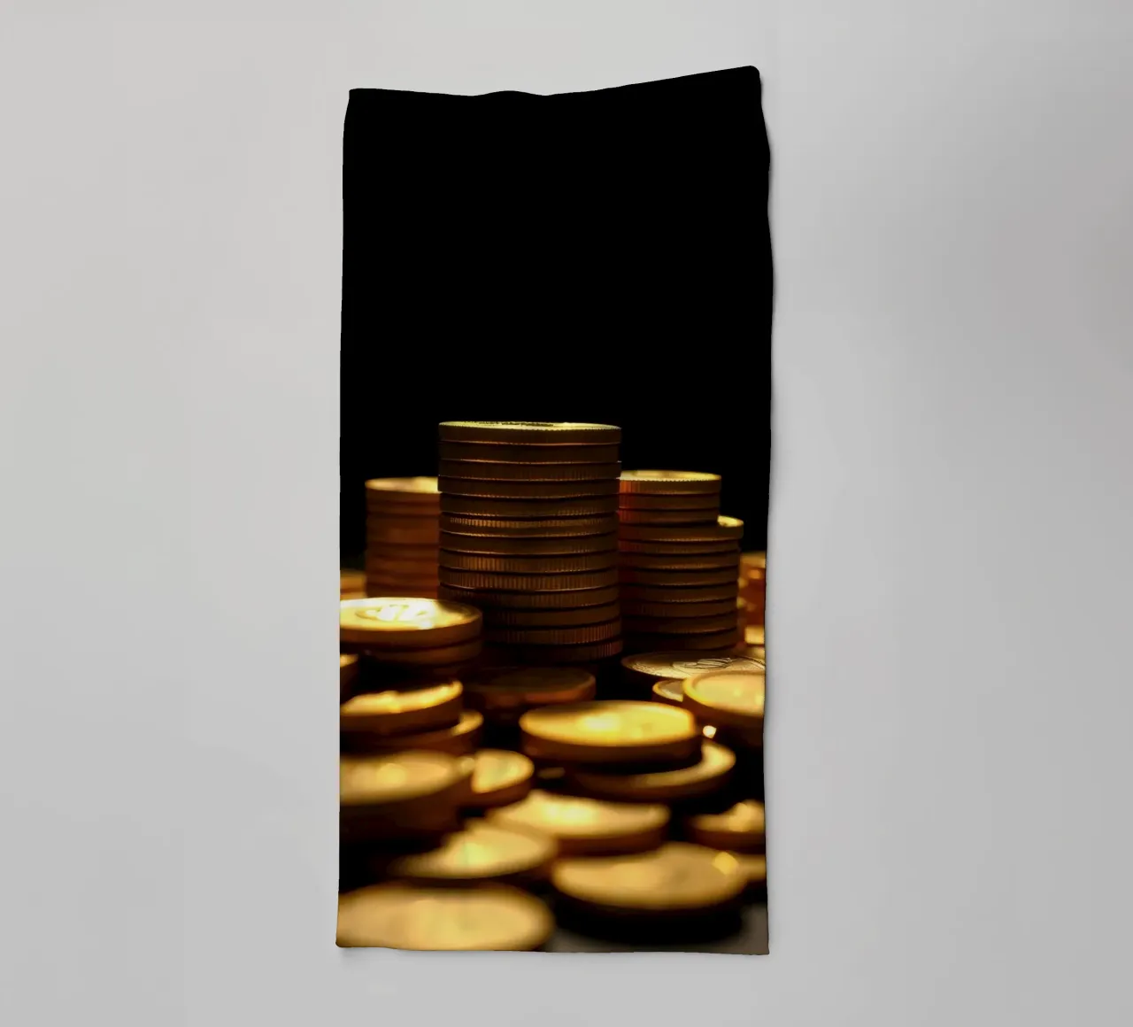 Stacks of shiny coins create a dramatic display towel by DesignDoodle