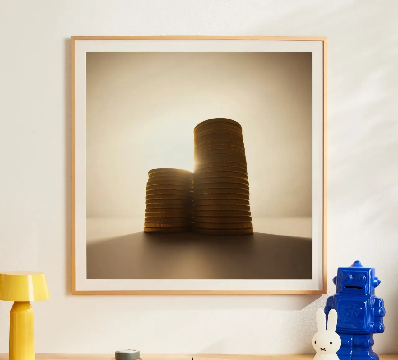 Le pile di monete scintillano evidenziando investimenti e risparmi carta hahnemühle da DesignDoodle