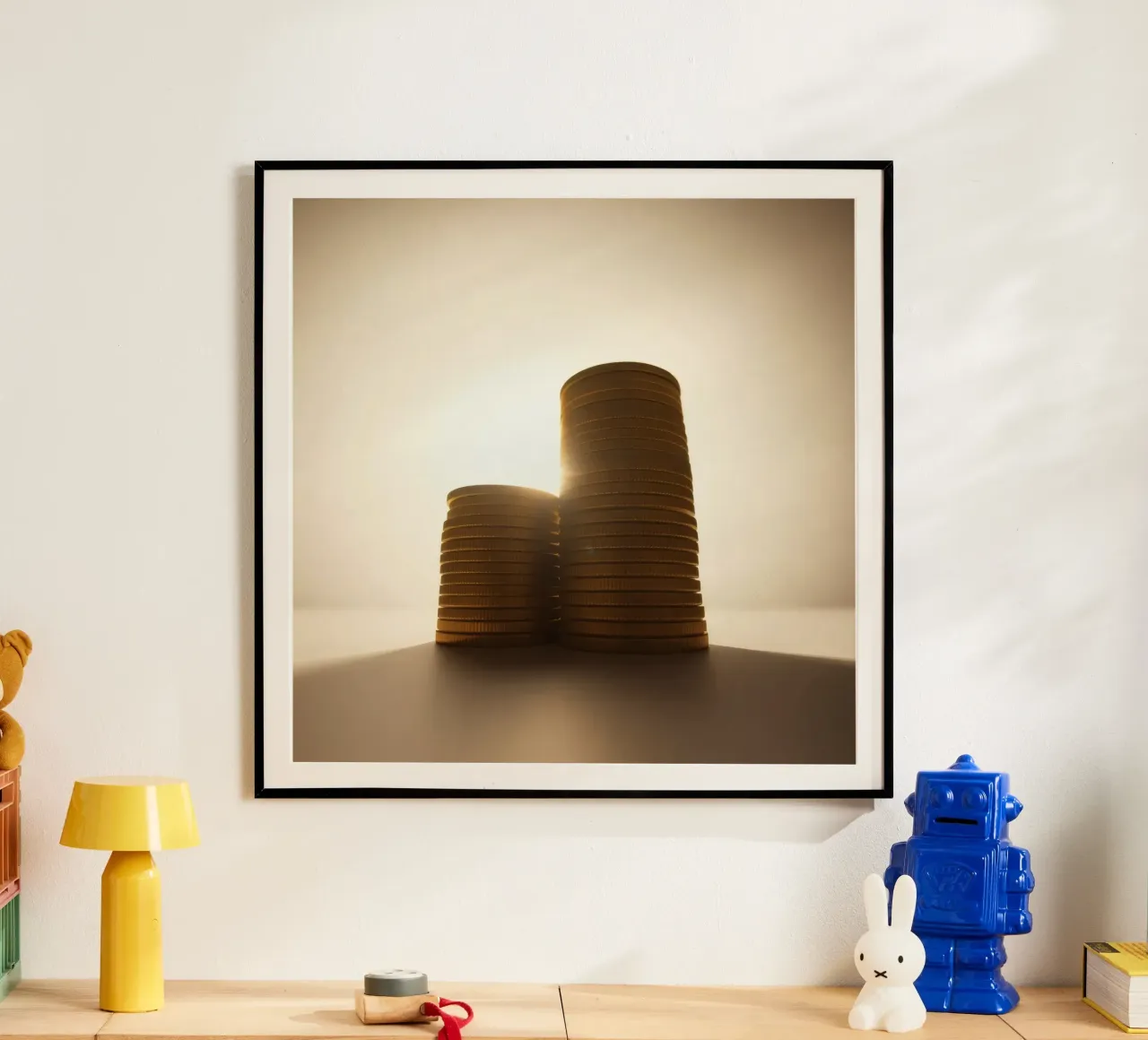Le pile di monete scintillano evidenziando investimenti e risparmi carta hahnemühle da DesignDoodle