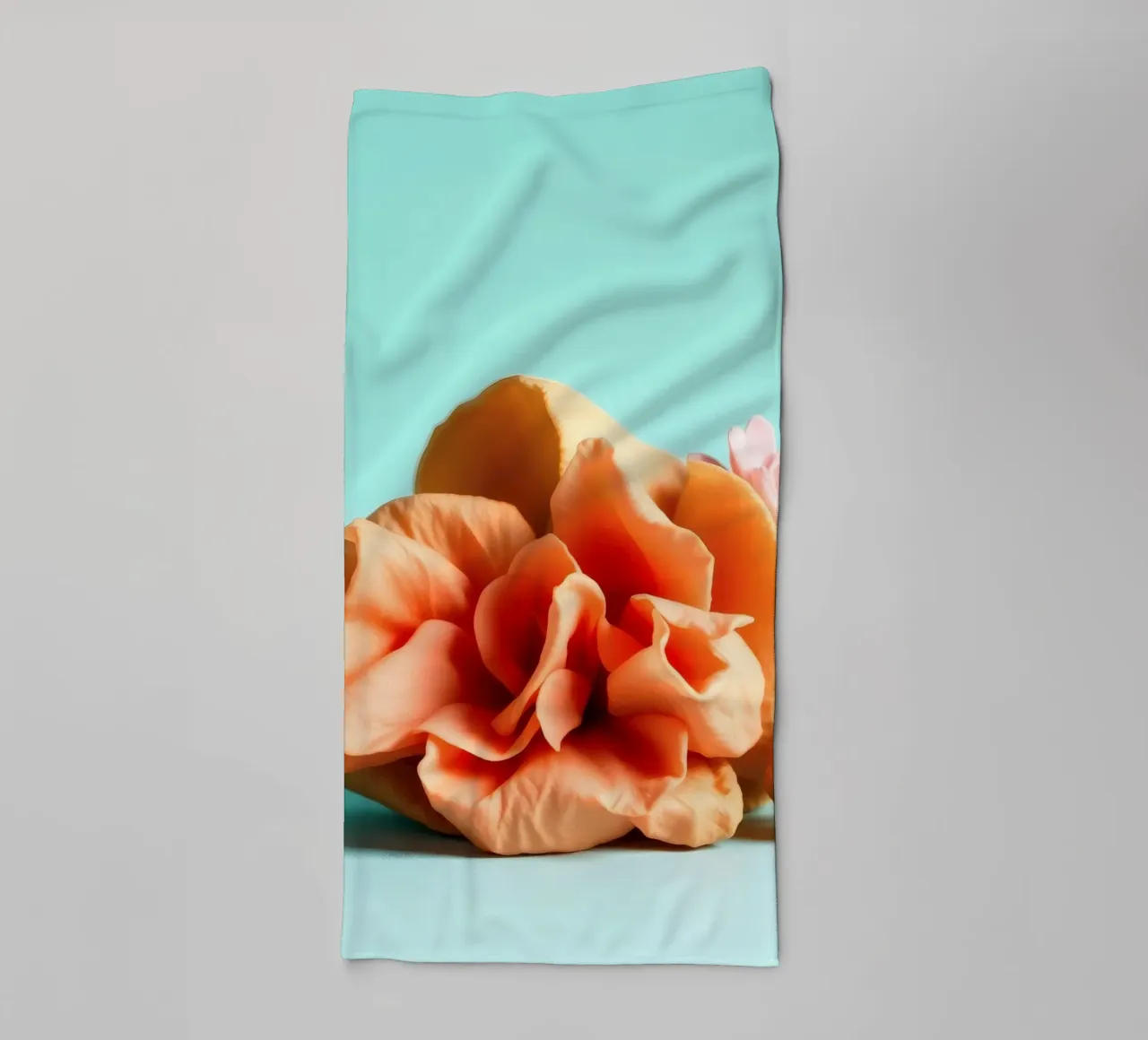 Beautiful arrangement of pastel flowers on teal background towel by DesignDoodle