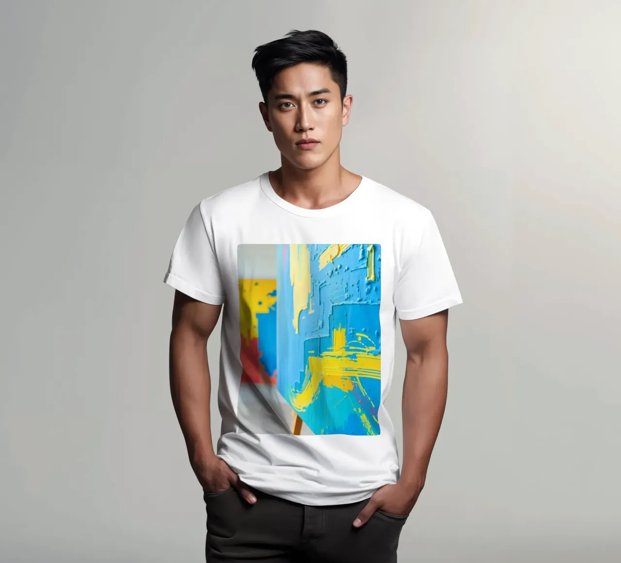 Bright abstract art displayed in a modern gallery t-shirt by DesignDoodle