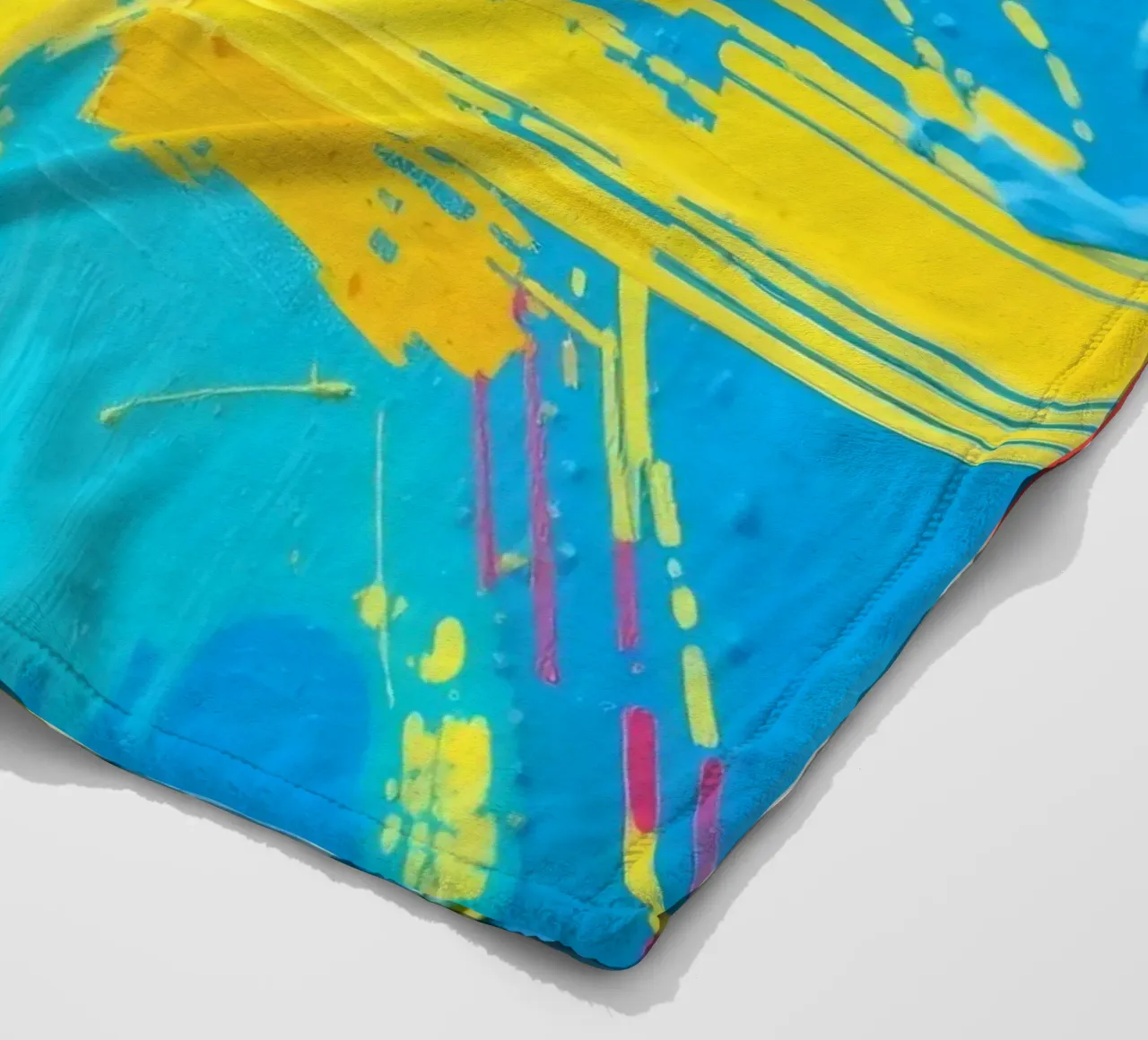 Bright abstract art displayed in a modern gallery fleece blanket by DesignDoodle