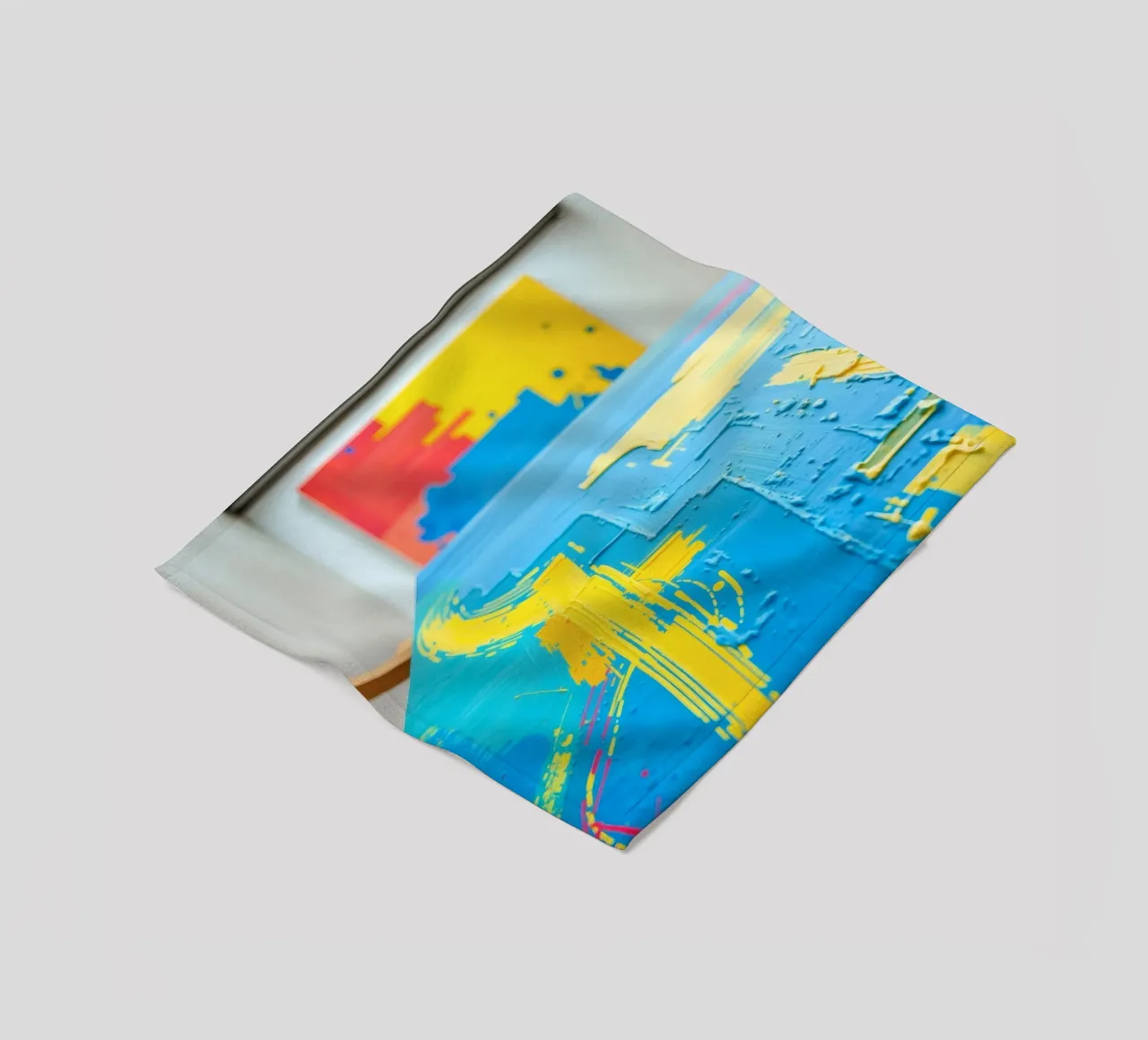 Bright abstract art displayed in a modern gallery fleece blanket by DesignDoodle
