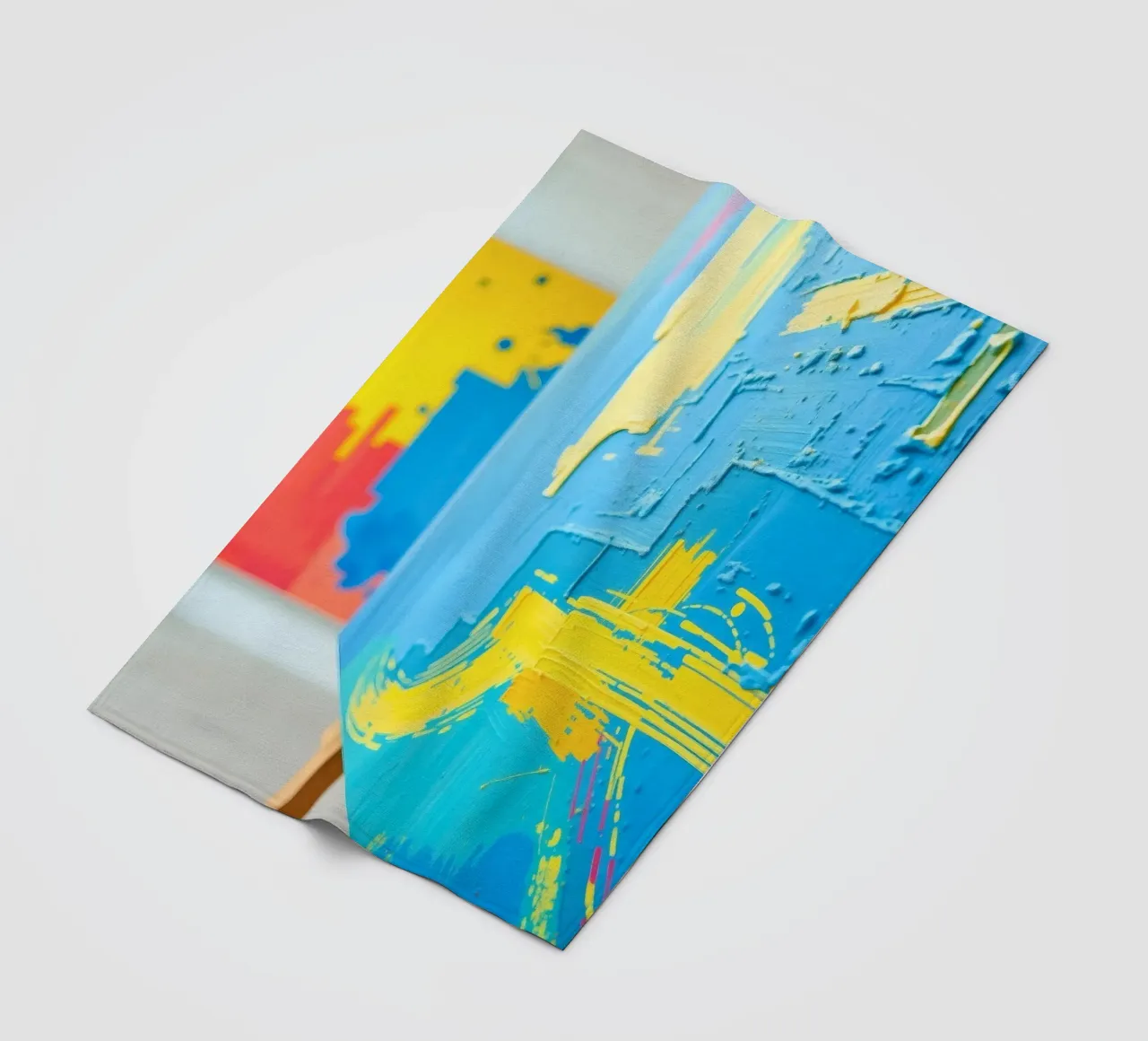 Bright abstract art displayed in a modern gallery fleece blanket by DesignDoodle