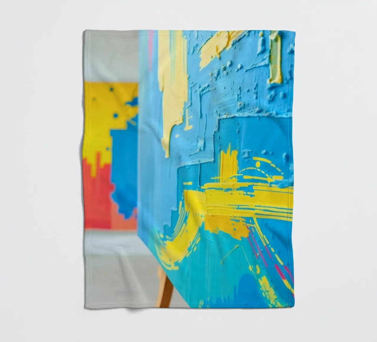 Bright abstract art displayed in a modern gallery fleece blanket by DesignDoodle