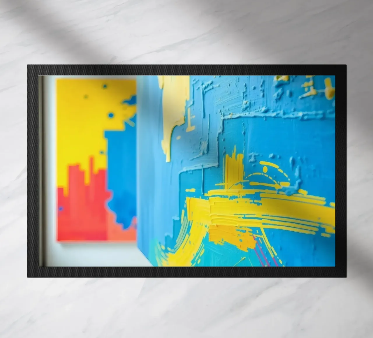 Bright abstract art displayed in a modern gallery doormat by DesignDoodle