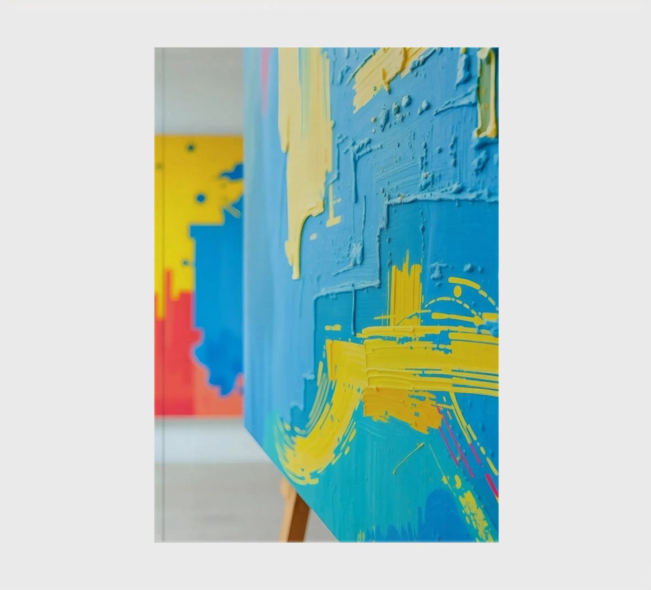 Bright abstract art displayed in a modern gallery notebook by DesignDoodle
