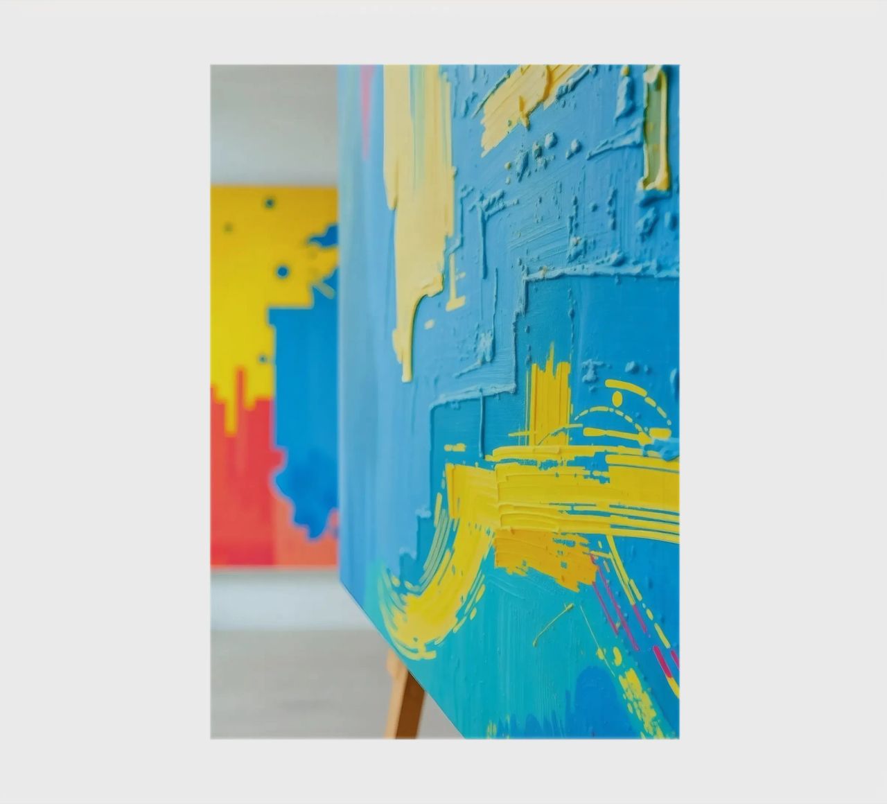 Bright abstract art displayed in a modern gallery notebook by DesignDoodle