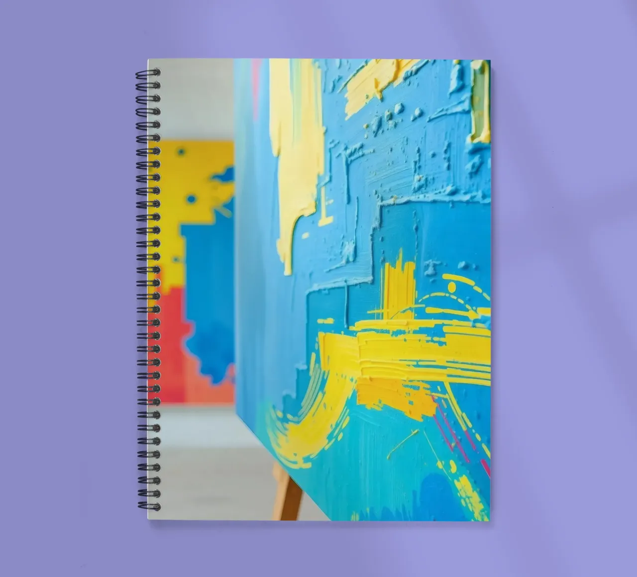 Bright abstract art displayed in a modern gallery spiral notebook by DesignDoodle