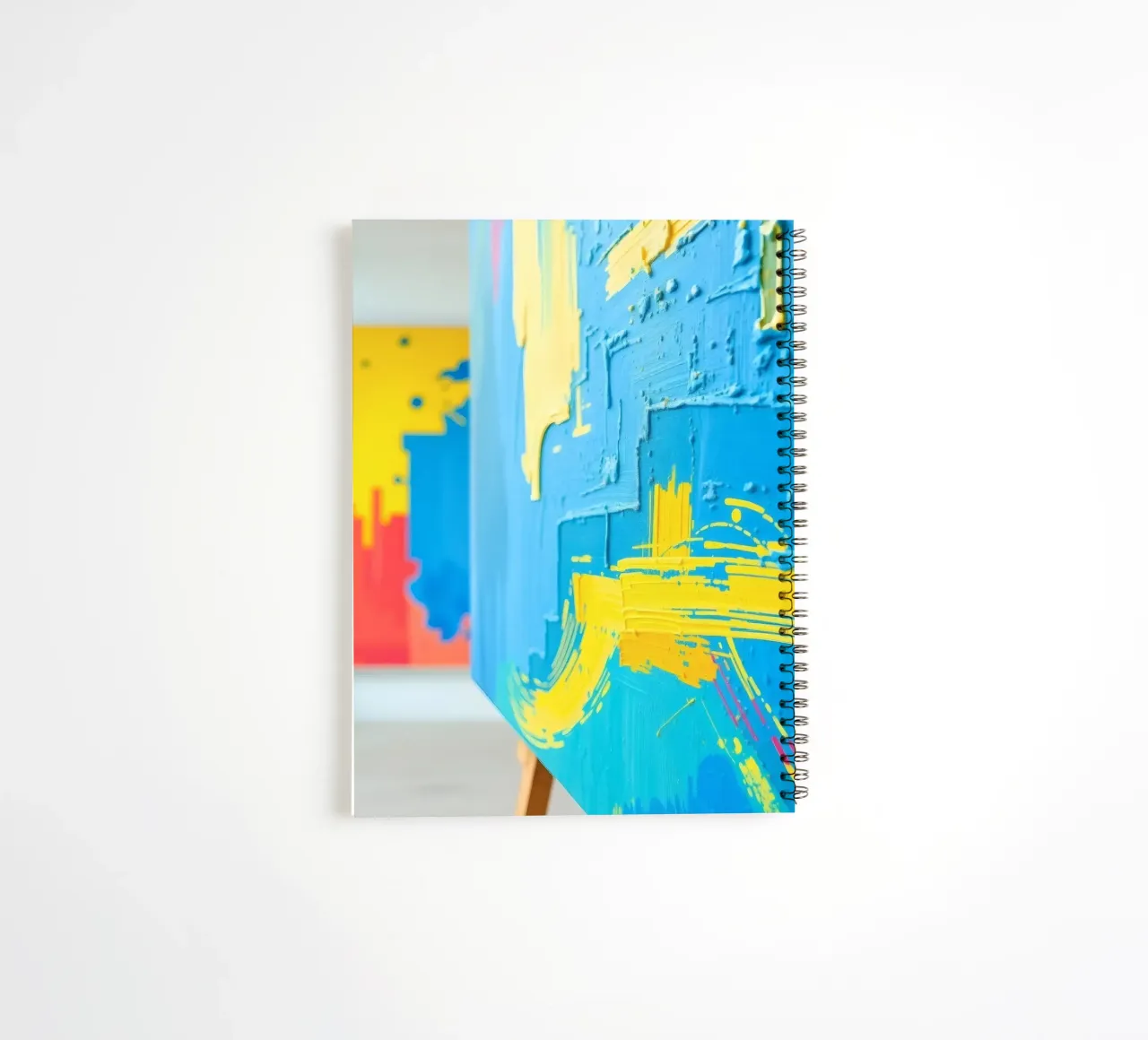 Bright abstract art displayed in a modern gallery spiral notebook by DesignDoodle