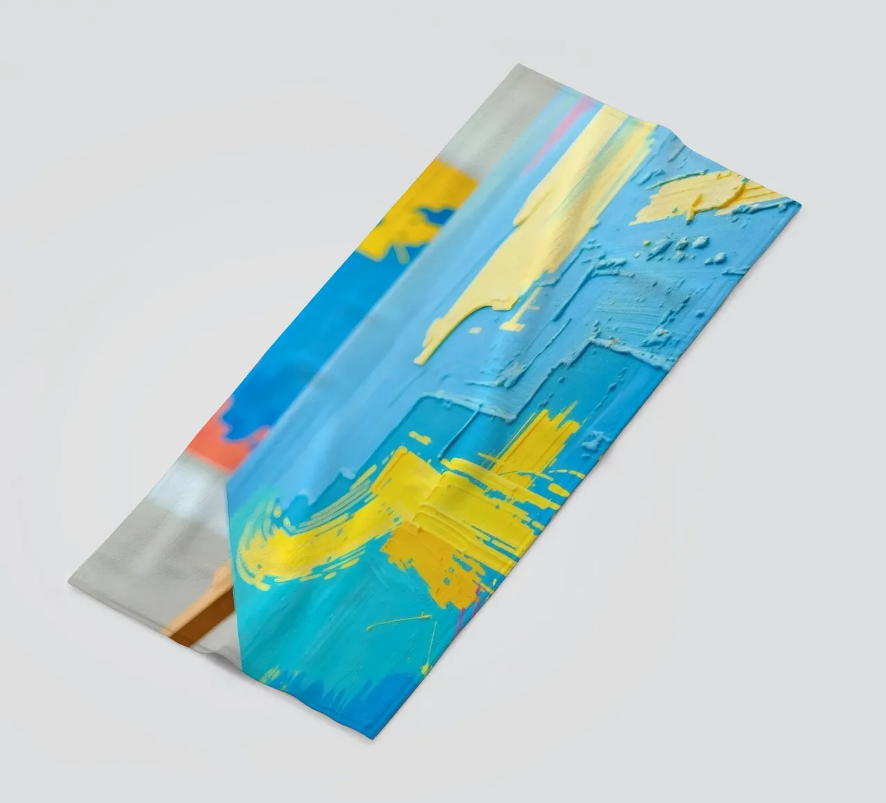 Bright abstract art displayed in a modern gallery beach towel by DesignDoodle