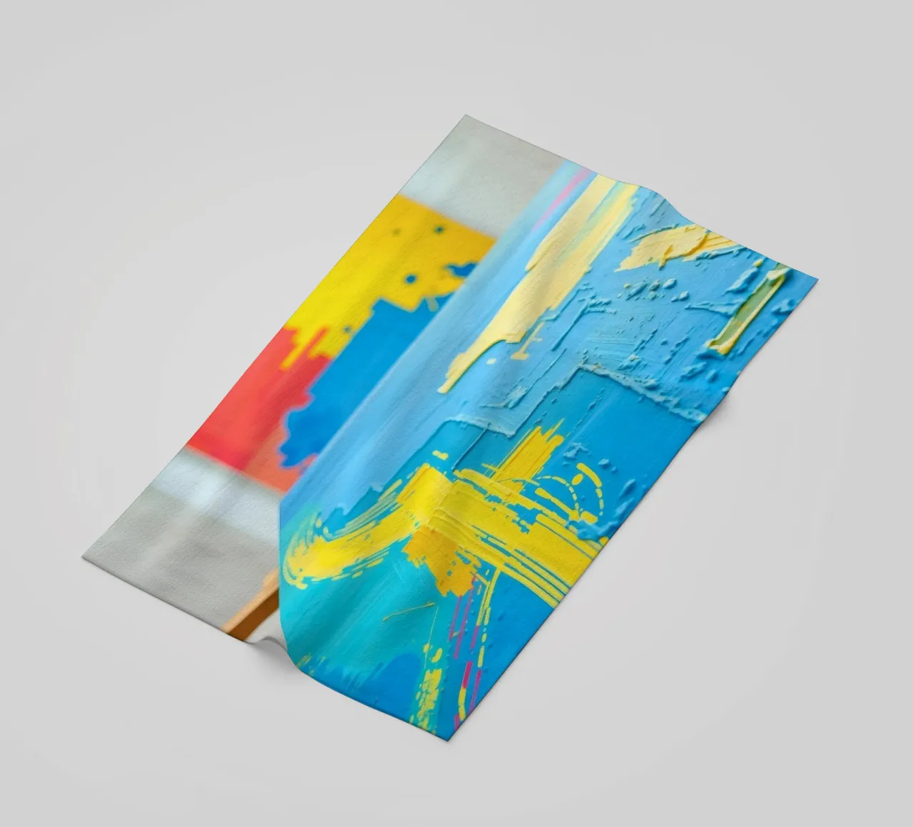 Bright abstract art displayed in a modern gallery beach towel by DesignDoodle