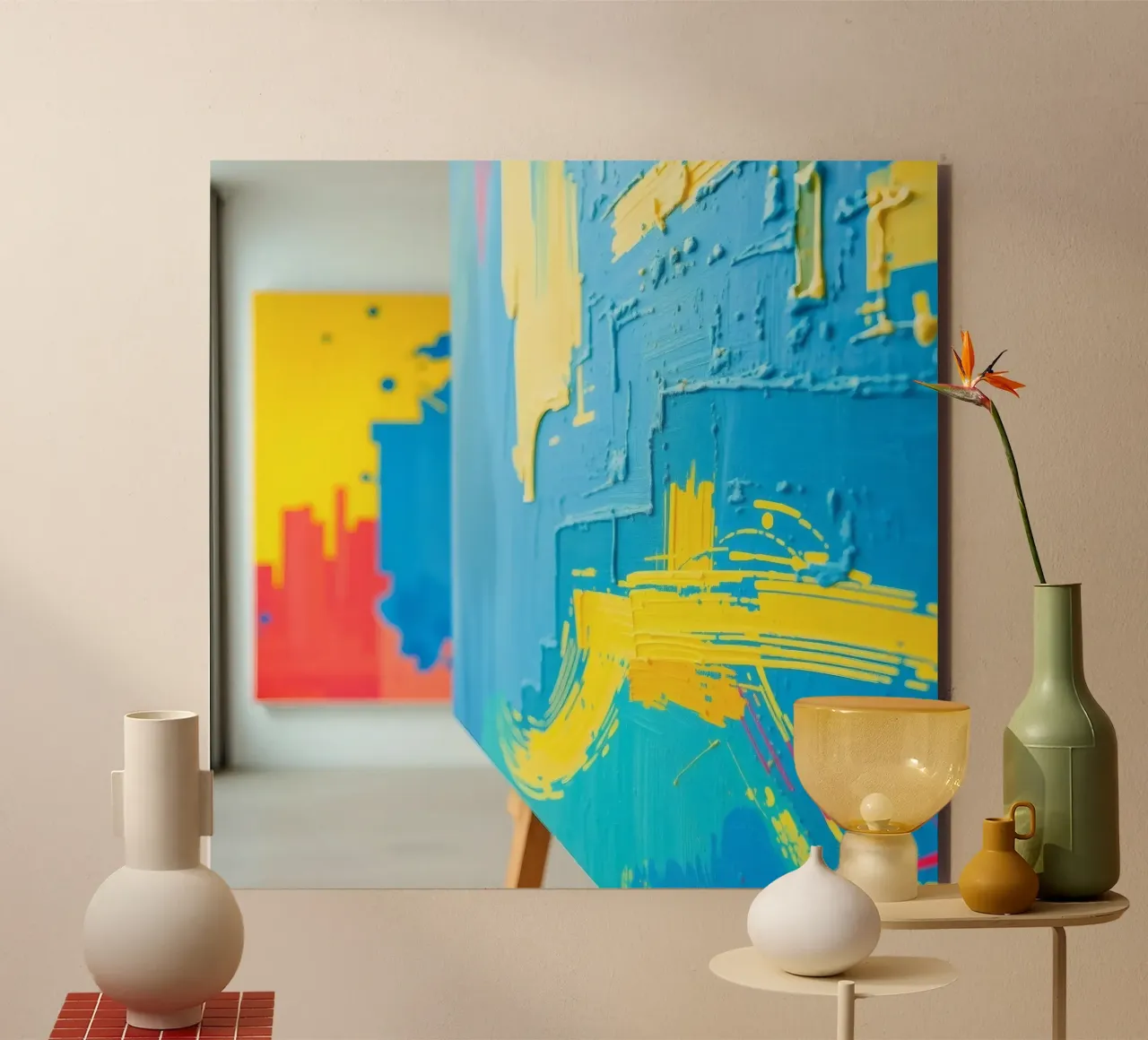 Bright abstract art displayed in a modern gallery alu-dibond by DesignDoodle