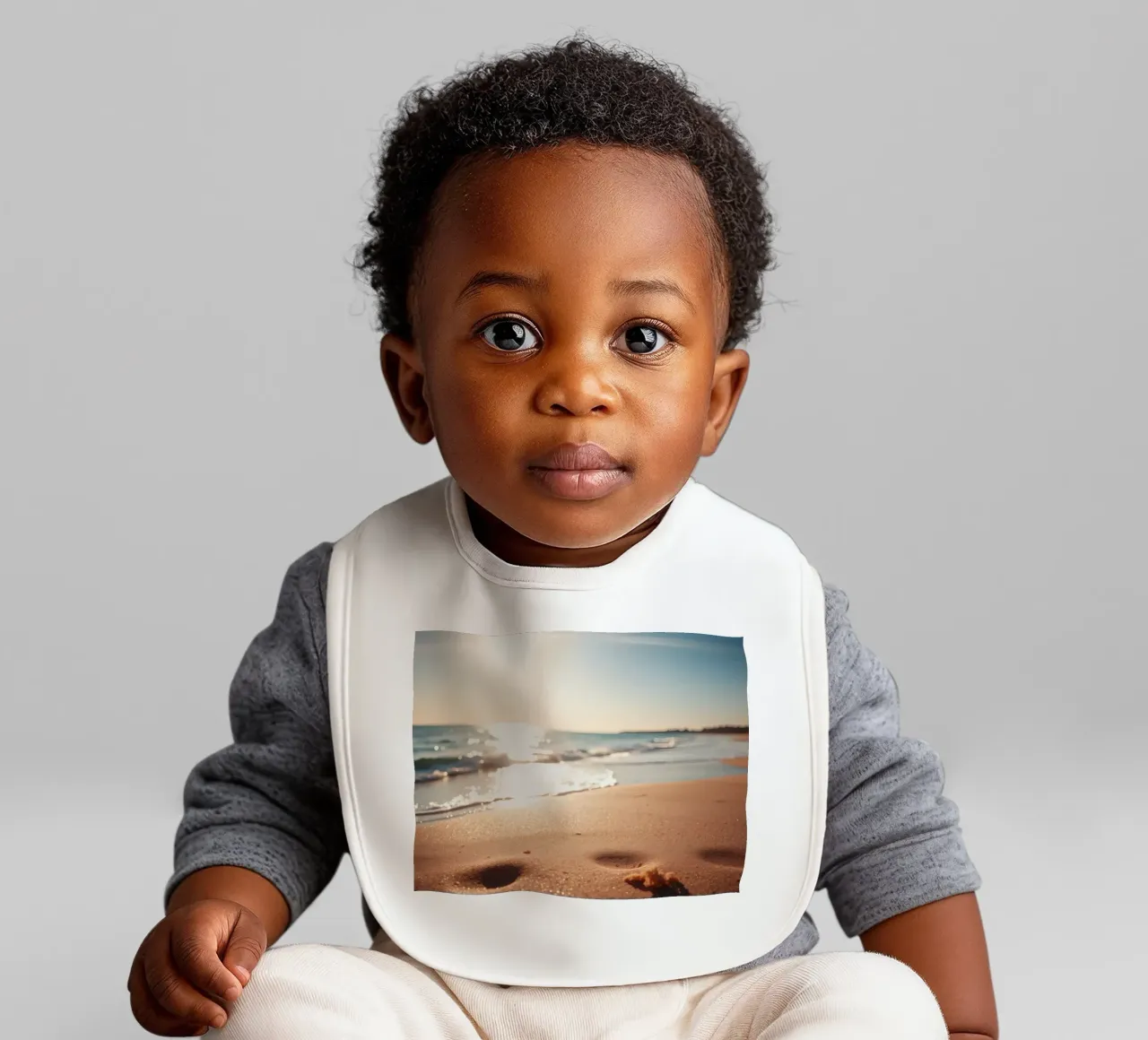 Tramonto su una spiaggia tranquilla con sabbia dorata e dolci onde bavaglino da DesignDoodle