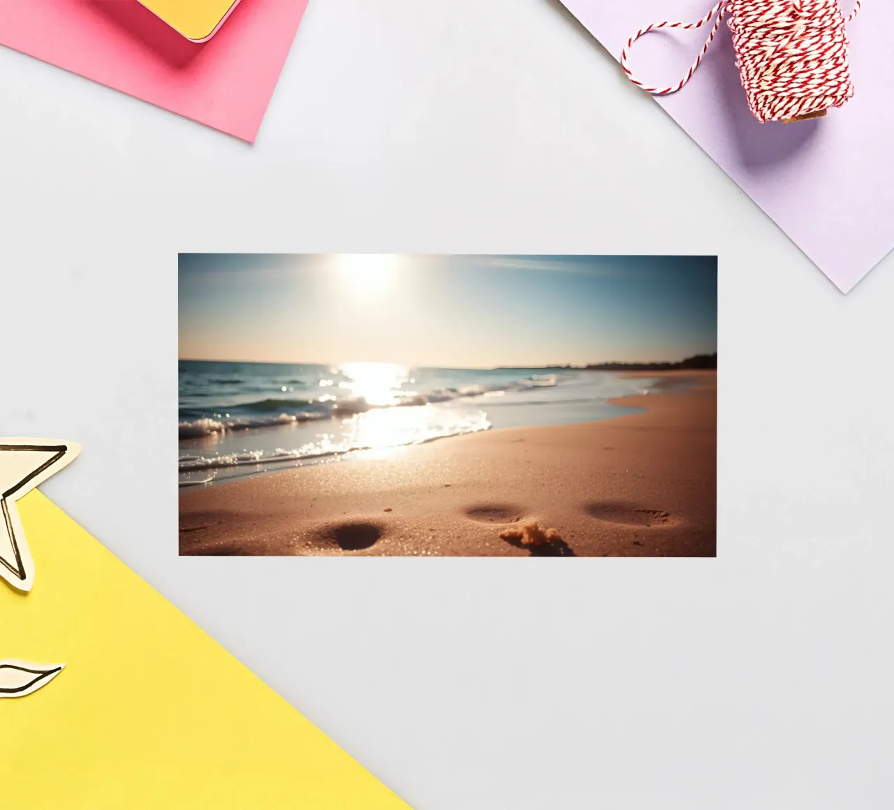 Zonsondergang over rustig strand met goudkleurig zand en zachte golven sticker van DesignDoodle