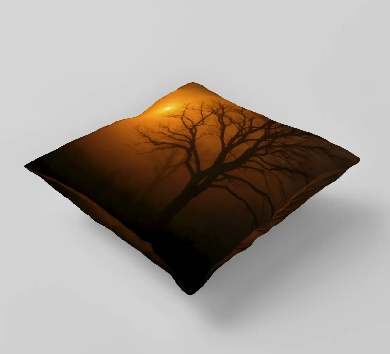 Mysterious twilight envelops a foggy landscape with silhouet decorative cushion by DesignDoodle