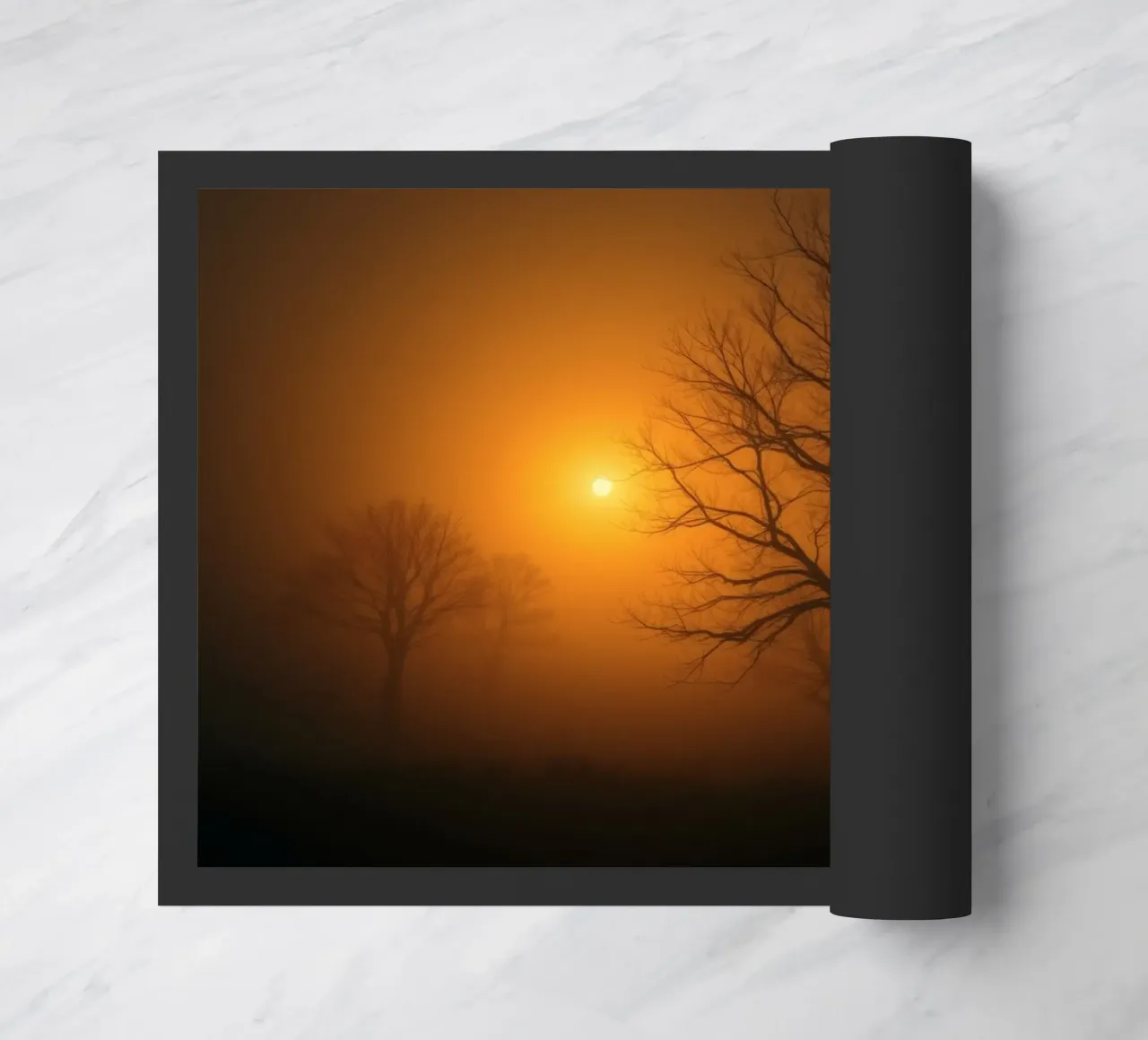 Mysterious twilight envelops a foggy landscape with silhouet doormat by DesignDoodle