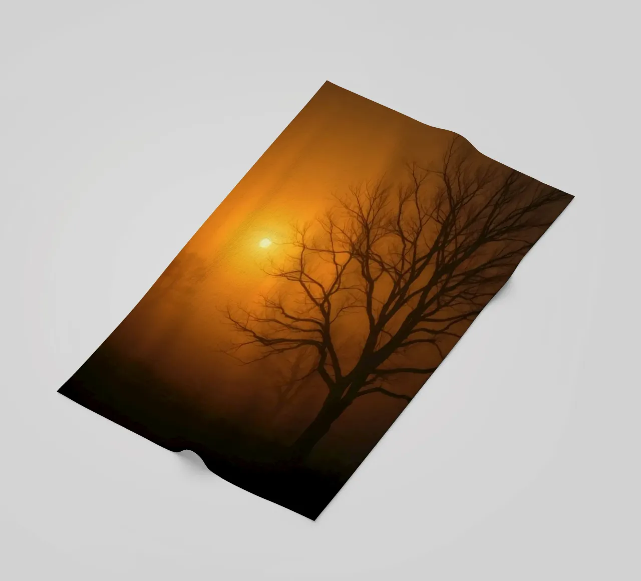 Mysterious twilight envelops a foggy landscape with silhouet beach towel by DesignDoodle