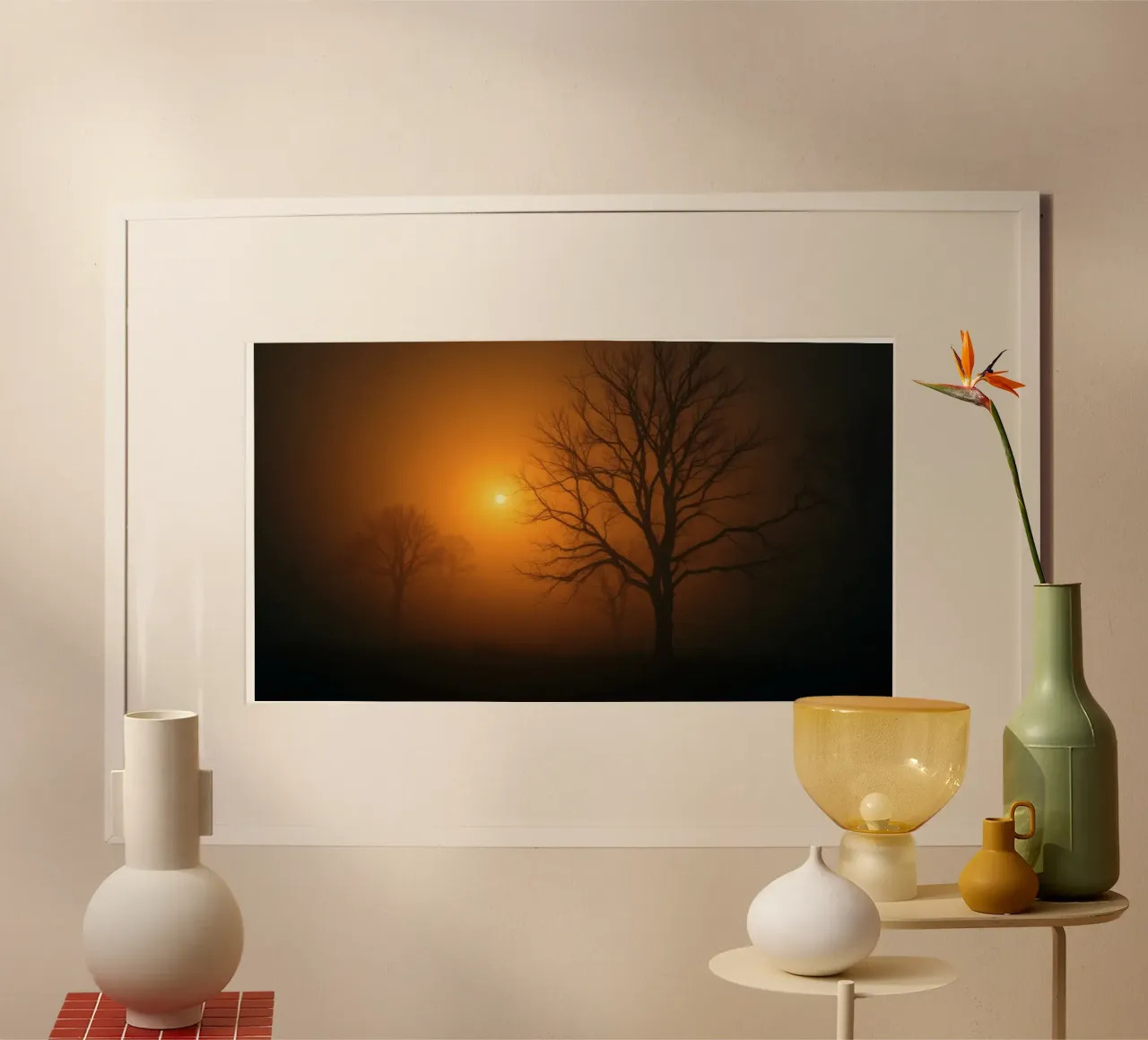 Mysterious twilight envelops a foggy landscape with silhouet hahnemühle by DesignDoodle