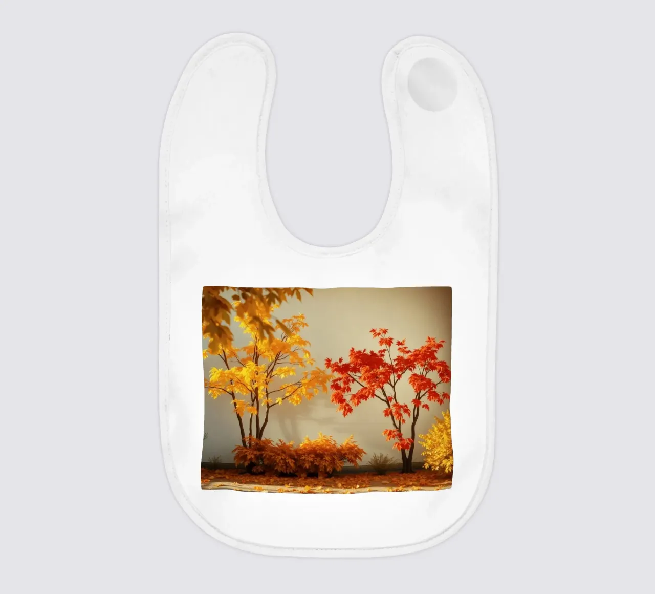 alberi autunnali con foglie gialle e rosse, atmosfera calda bavaglino da DesignDoodle