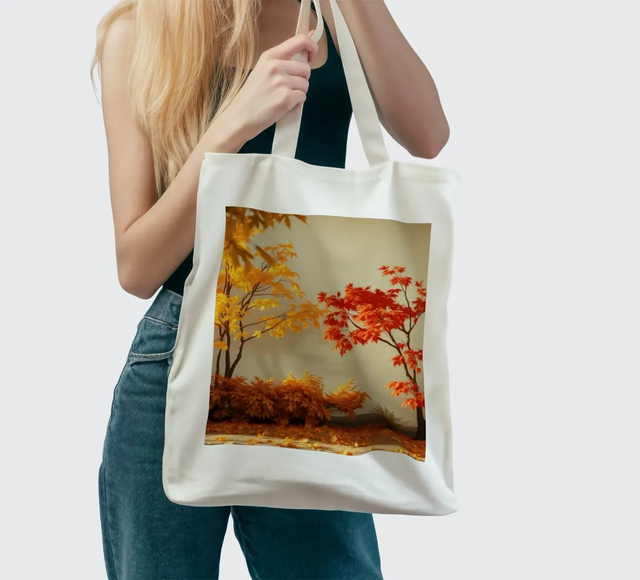 Herbstbäume mit gelben und roten Blättern, warme Atmosphäre Jutebeutel von DesignDoodle