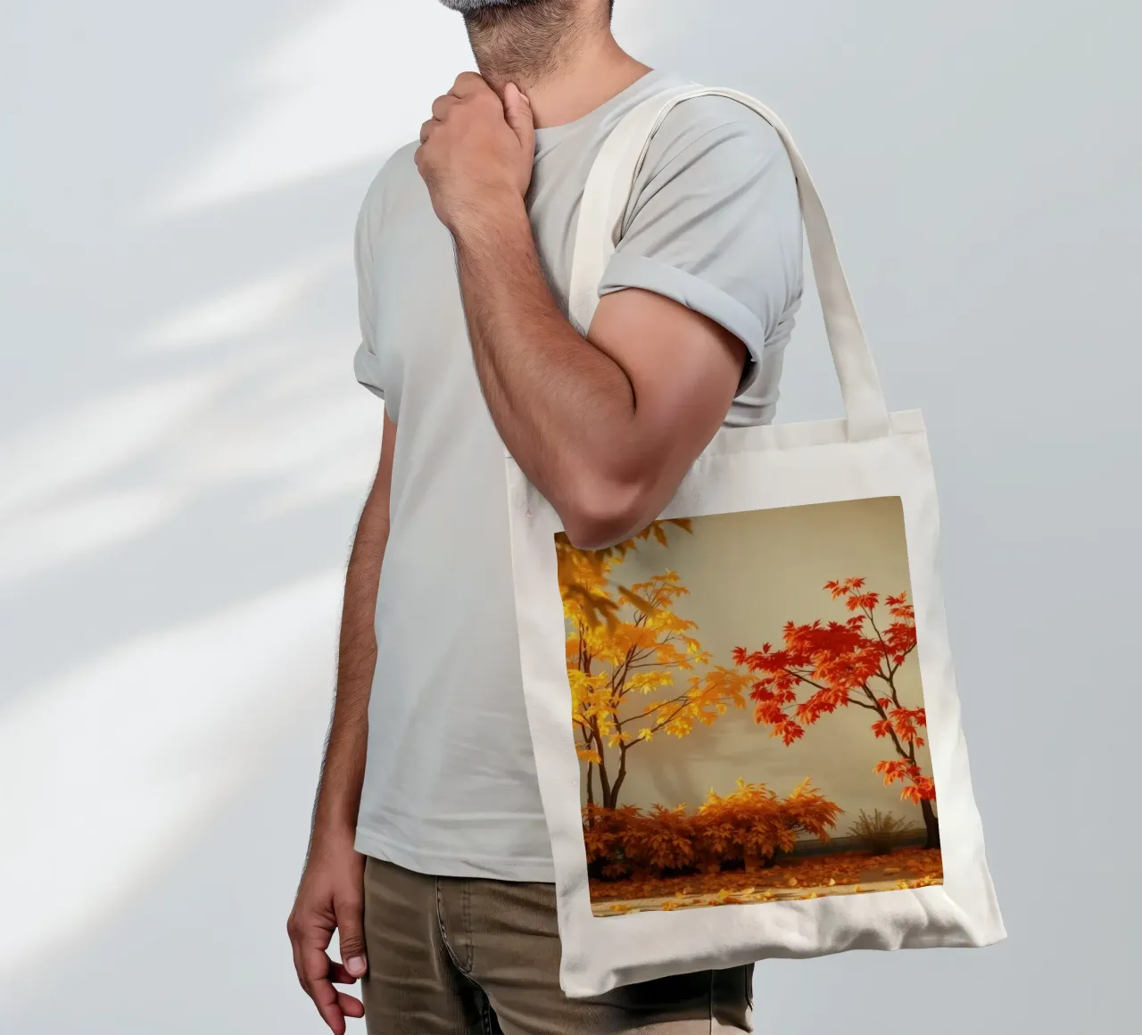 Herbstbäume mit gelben und roten Blättern, warme Atmosphäre Jutebeutel von DesignDoodle