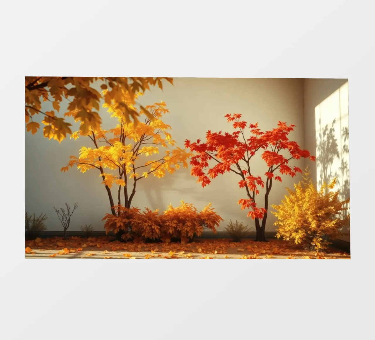 arbres d'automne avec des feuilles jaunes et rouges, atmosphère chaleureuse papier peint photo de DesignDoodle