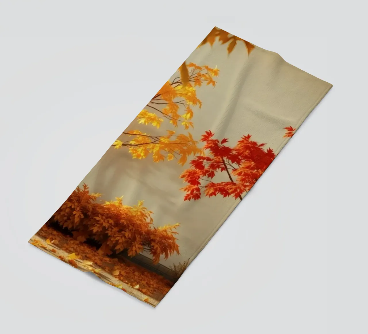autumn trees with leaves of yellow and red, warm atmosphere beach towel by DesignDoodle