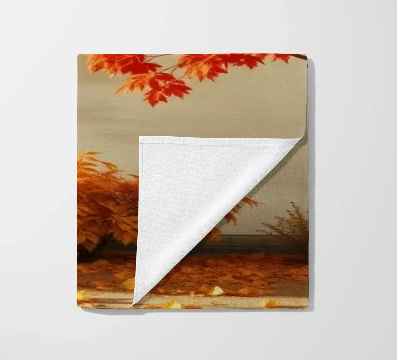 autumn trees with leaves of yellow and red, warm atmosphere beach towel by DesignDoodle