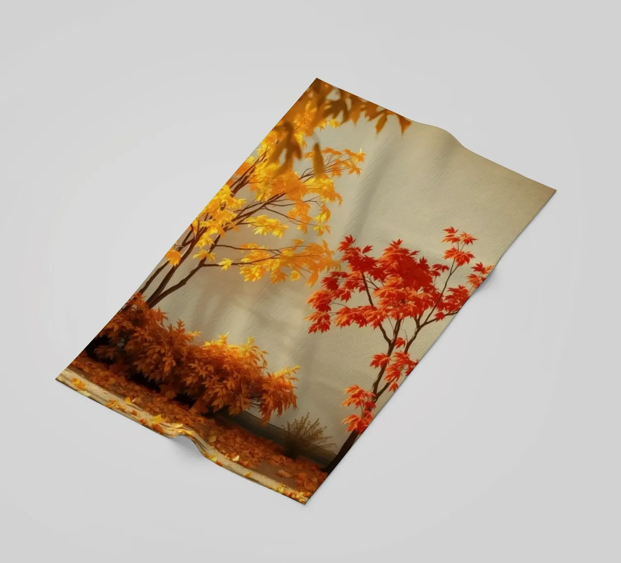 autumn trees with leaves of yellow and red, warm atmosphere beach towel by DesignDoodle