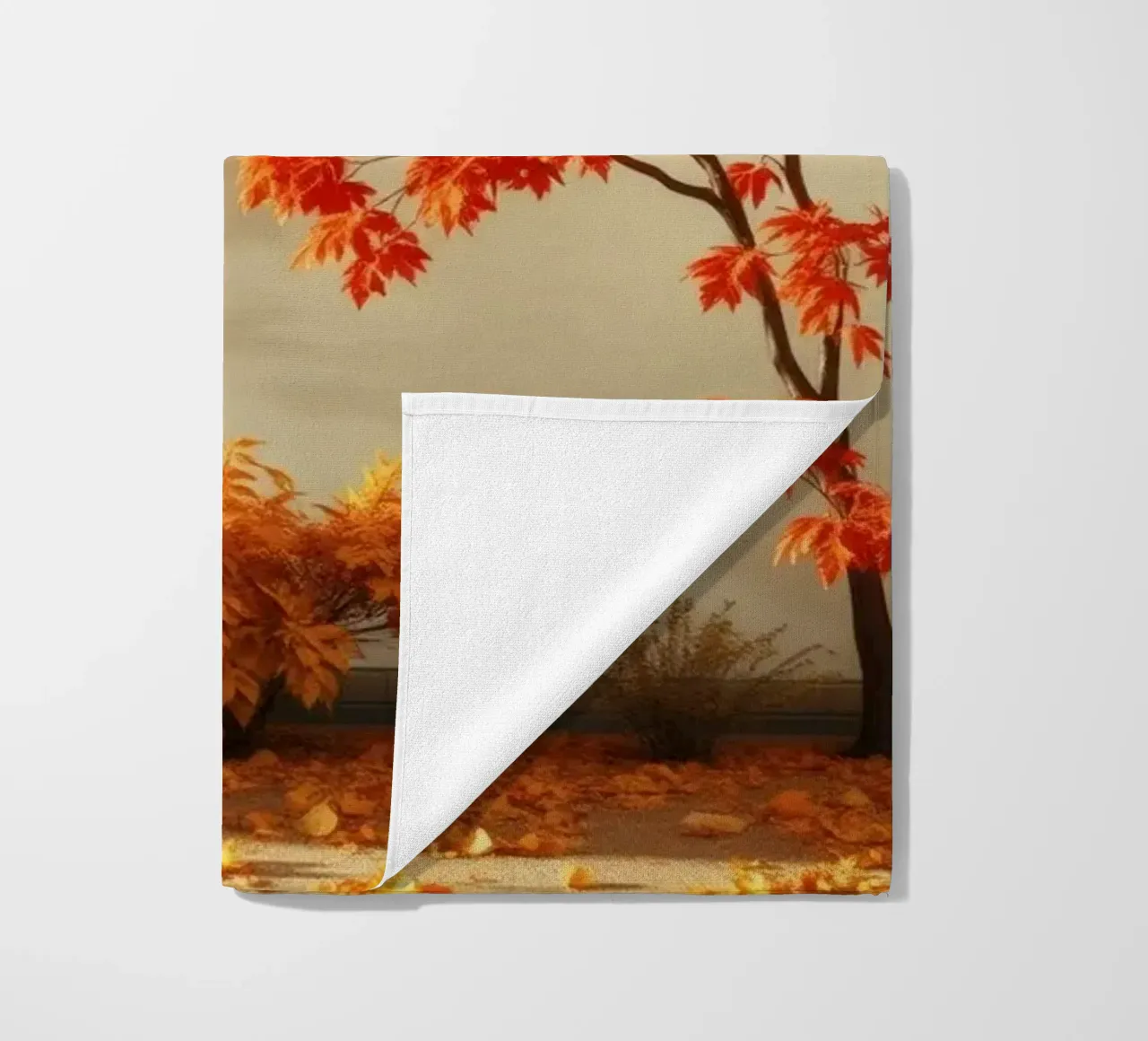 autumn trees with leaves of yellow and red, warm atmosphere beach towel by DesignDoodle