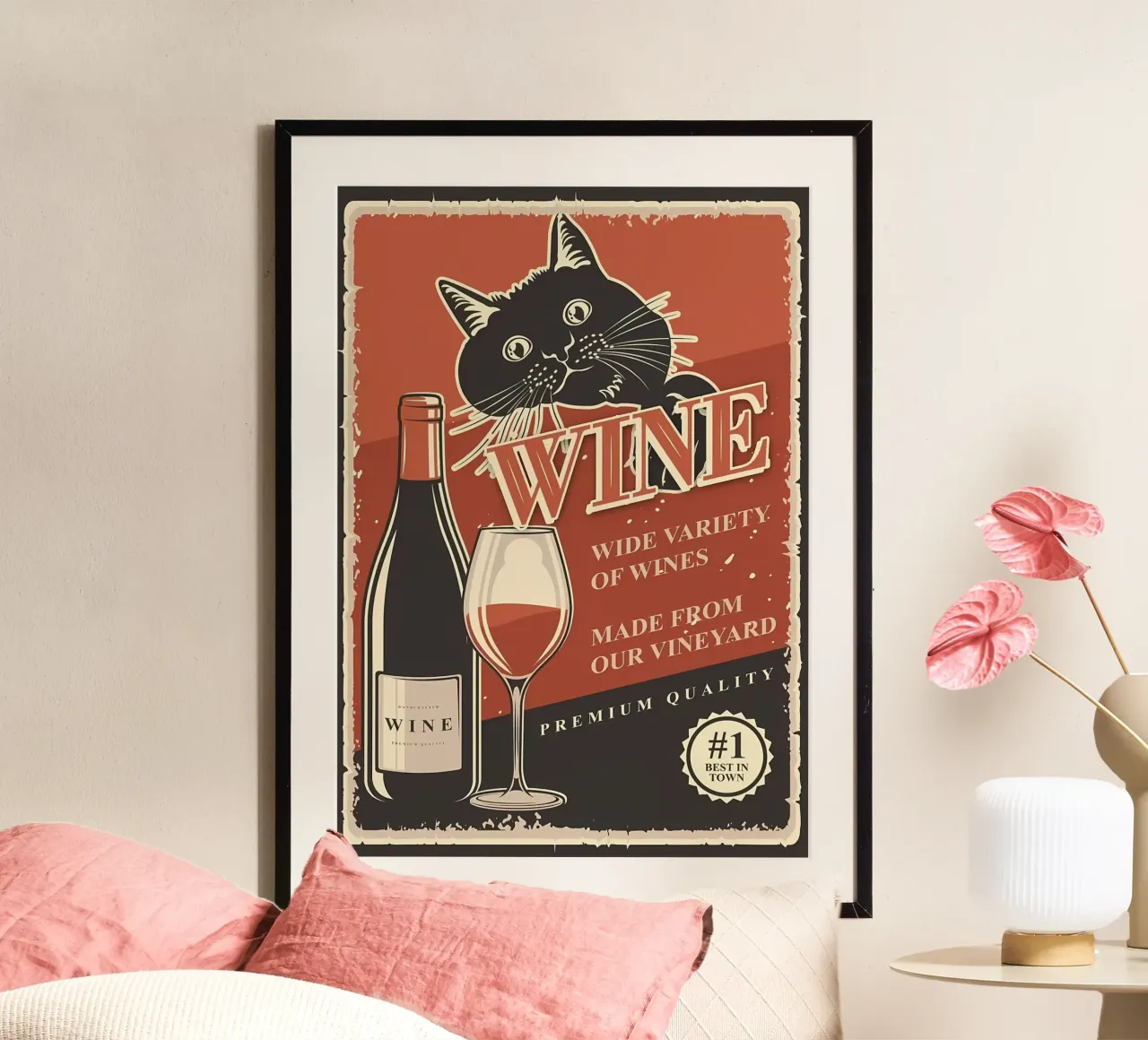 Cat wine poster by Monique A Hooper