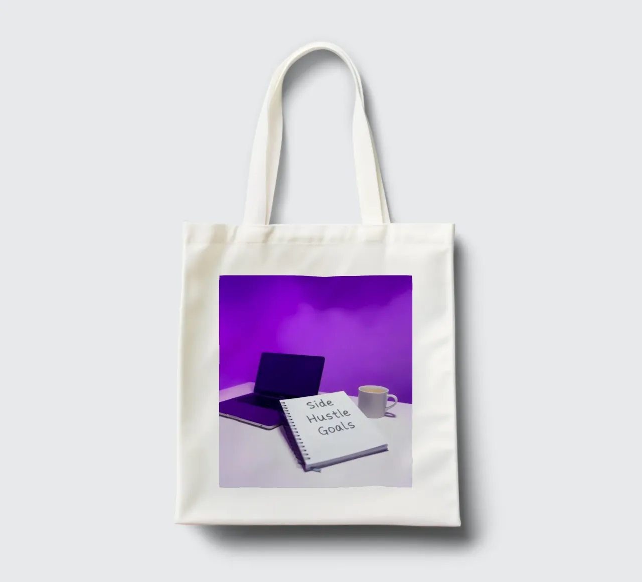 Stabilire gli obiettivi del side hustle con un laptop e un caffè in un ambiente accogliente borsa in juta da DesignDoodle