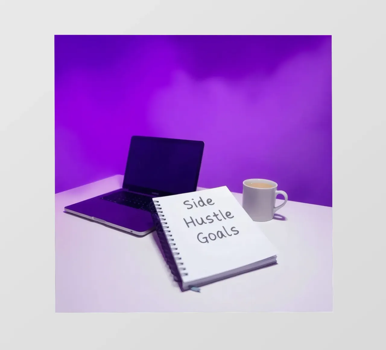 Stabilire gli obiettivi del side hustle con un laptop e un caffè in un ambiente accogliente pellicola backlit da DesignDoodle