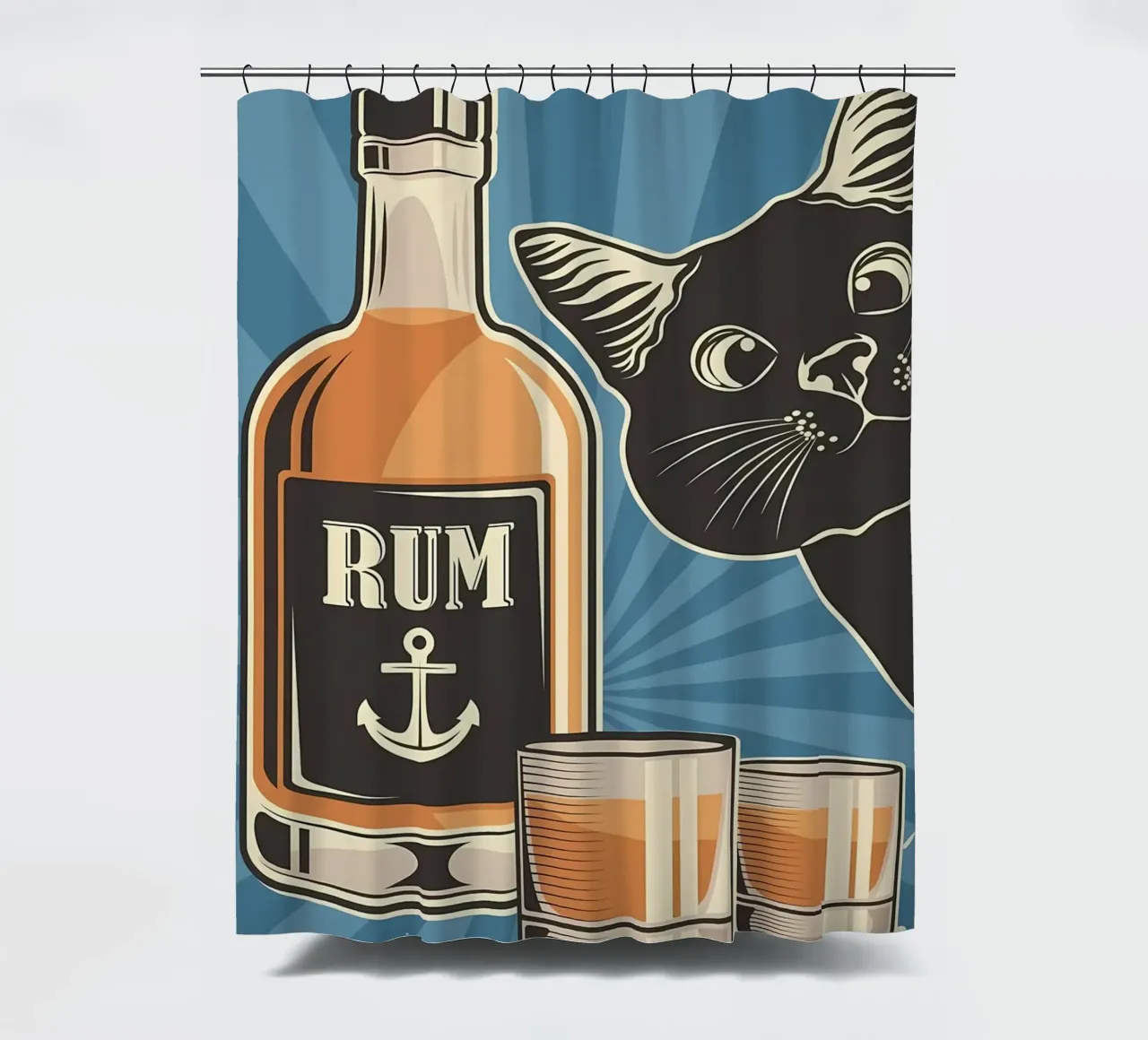 Rum and cat shower curtain by Monique A Hooper