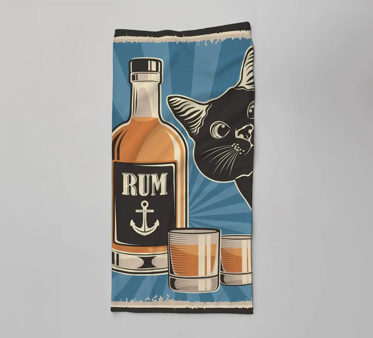 Rum and cat towel by Monique A Hooper