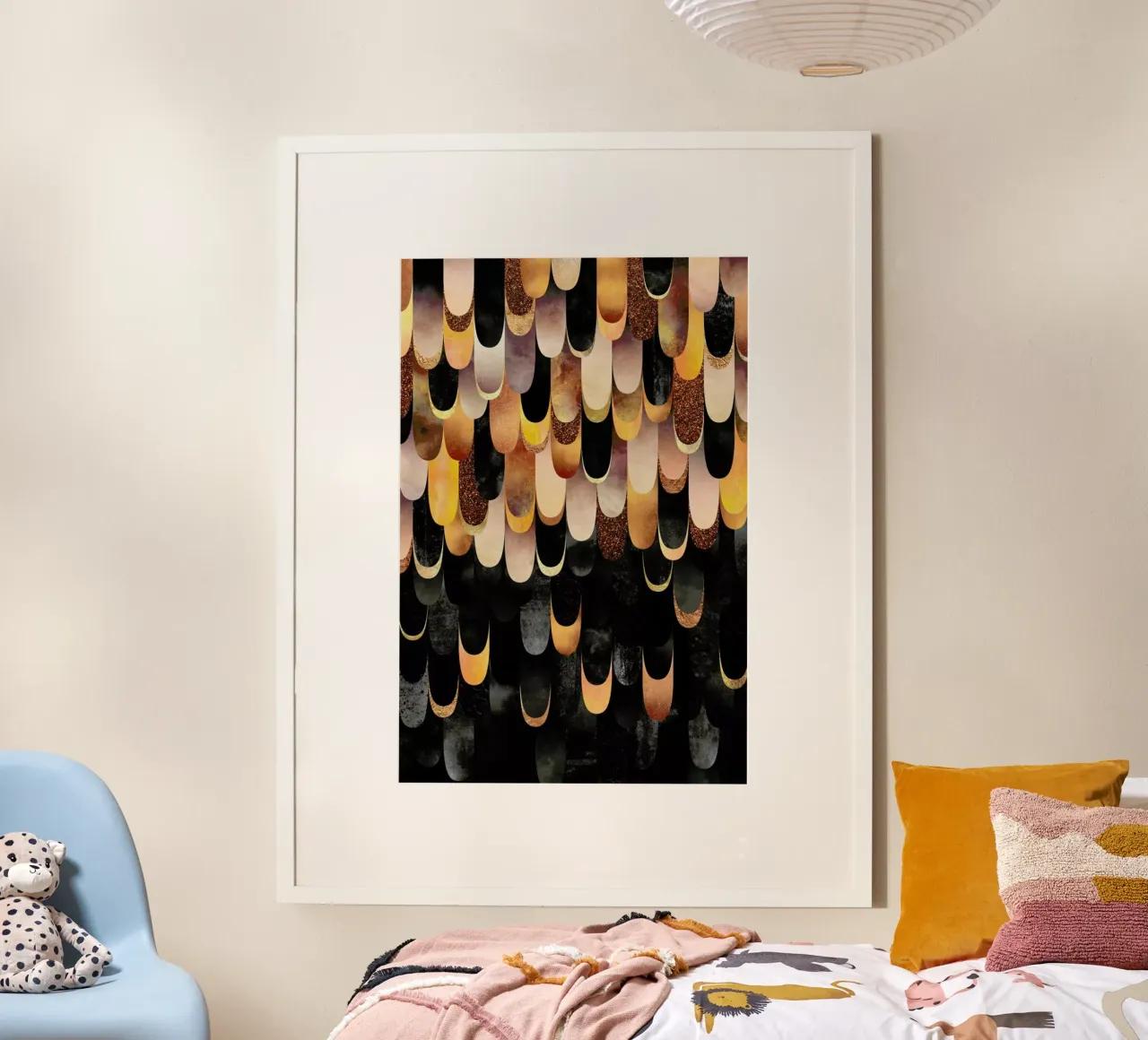 Feathered Copper & Black poster con telaio in alluminio da Elisabeth Fredriksson