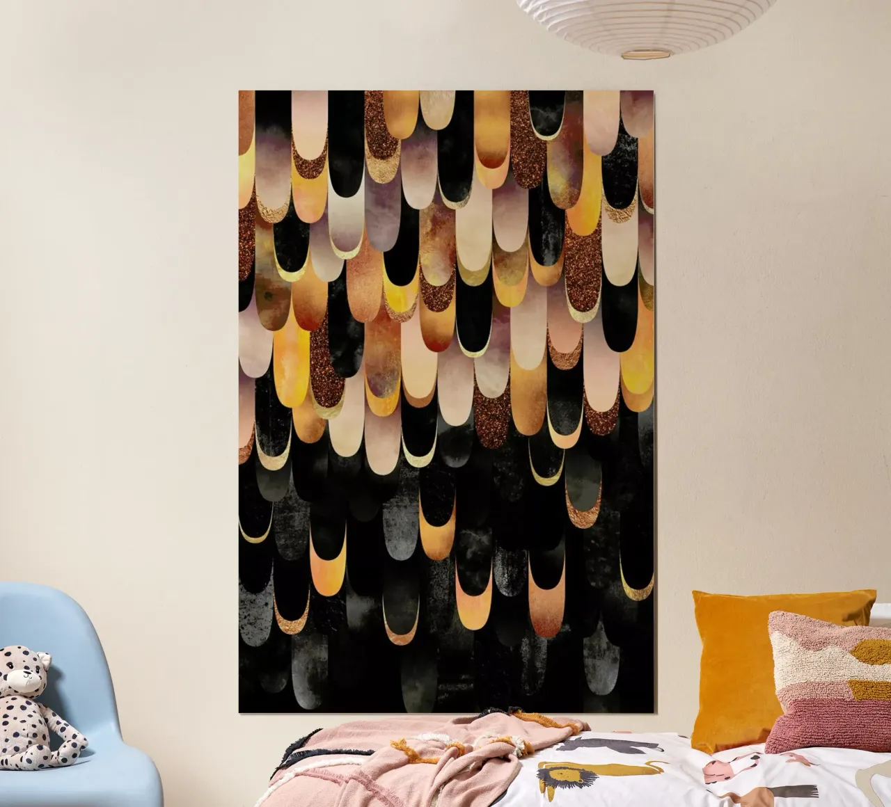 Feathered Copper & Black poster con telaio in alluminio da Elisabeth Fredriksson