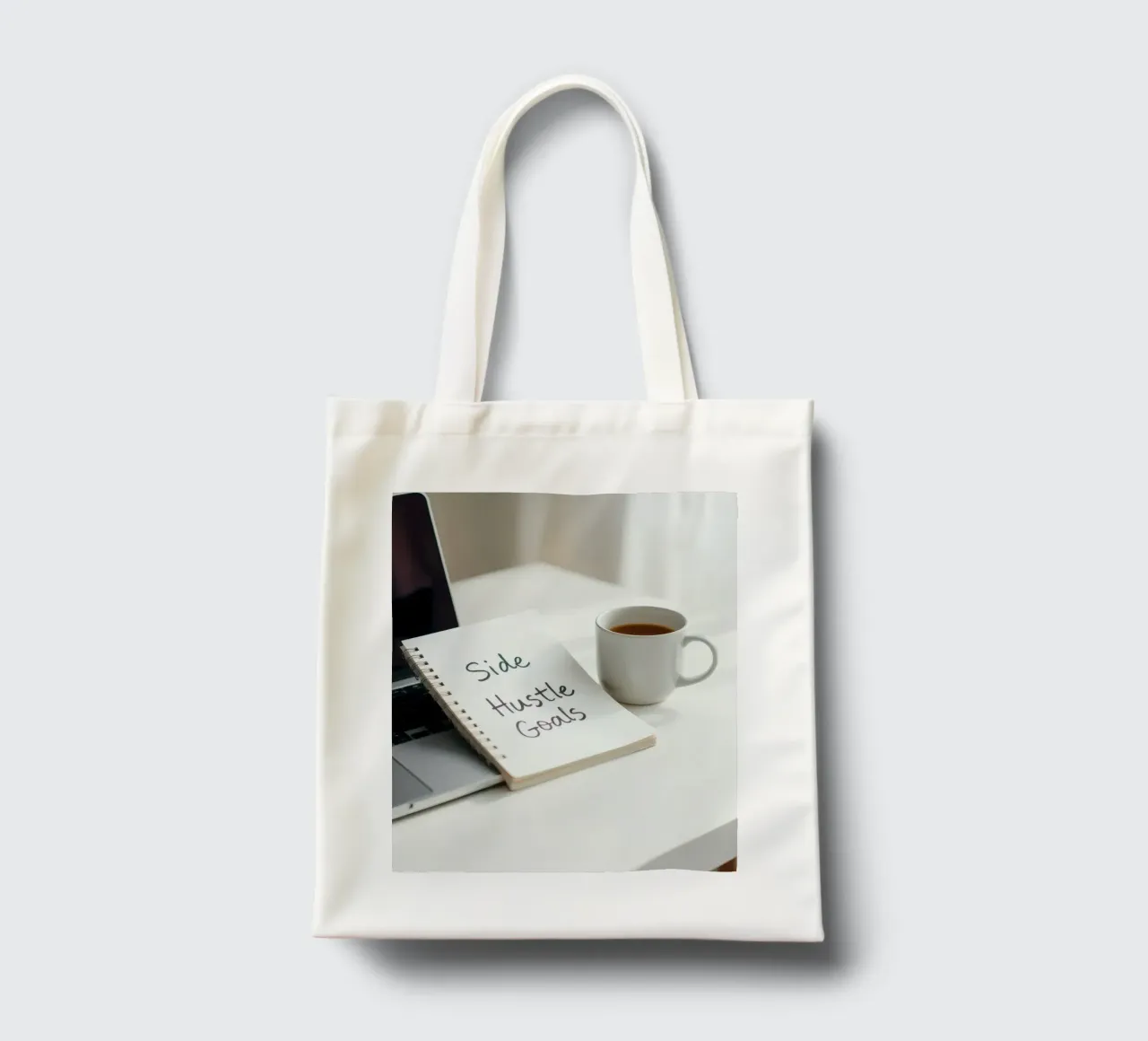 Writing side hustle goals while enjoying coffee tote bag by DesignDoodle