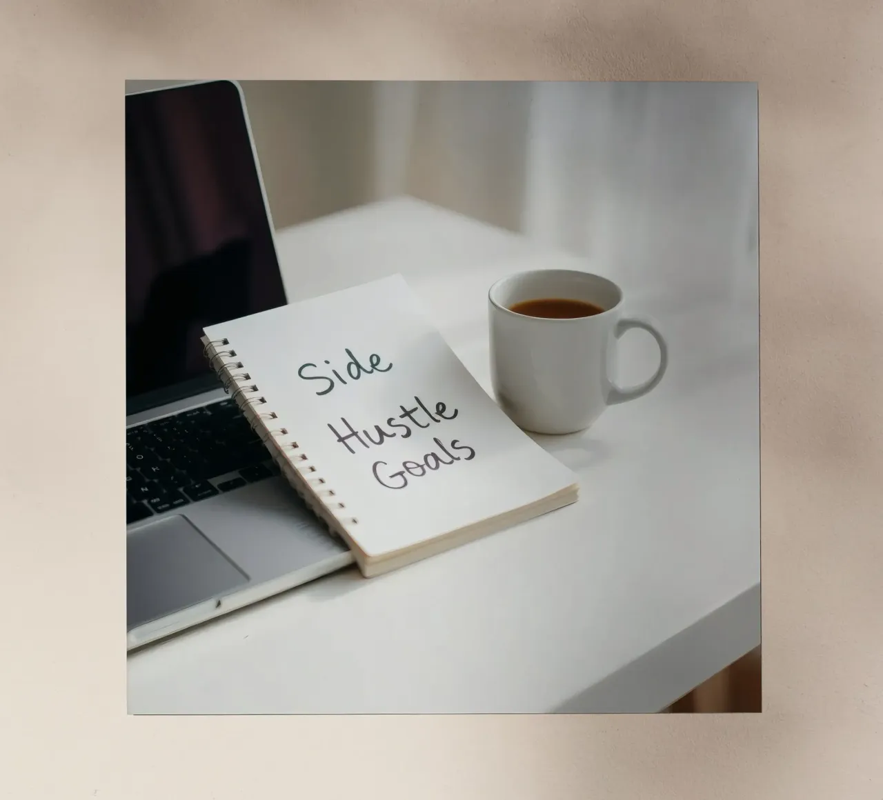 Scrivere gli obiettivi del side hustle mentre si gusta un caffè pellicola backlit da DesignDoodle