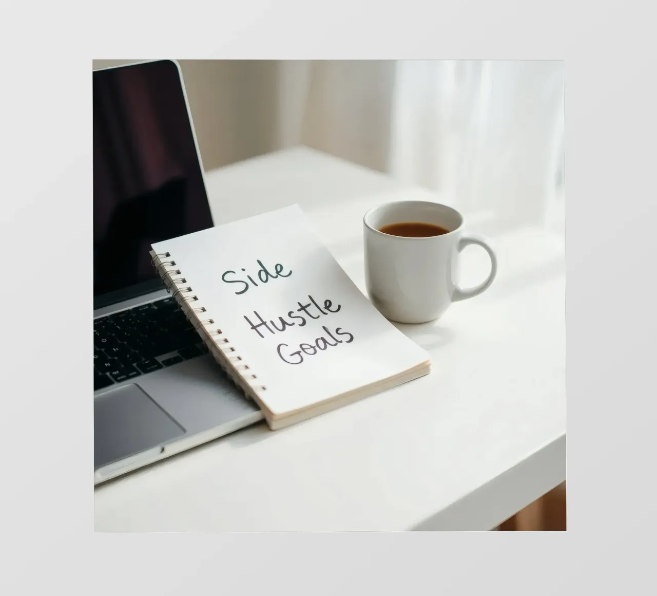 Scrivere gli obiettivi del side hustle mentre si gusta un caffè pellicola backlit da DesignDoodle