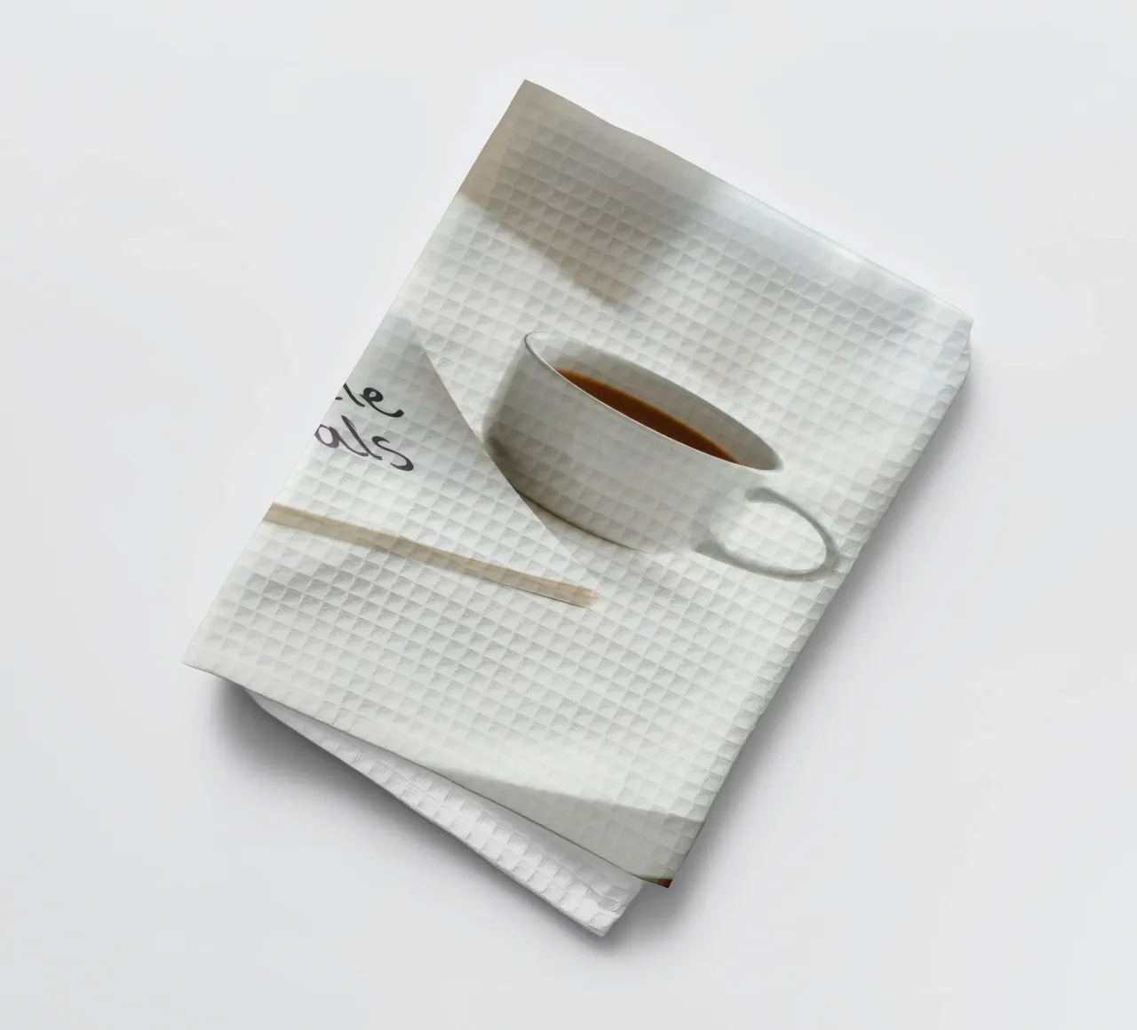 Scrivere gli obiettivi del side hustle mentre si gusta un caffè canovaccio da cucina da DesignDoodle