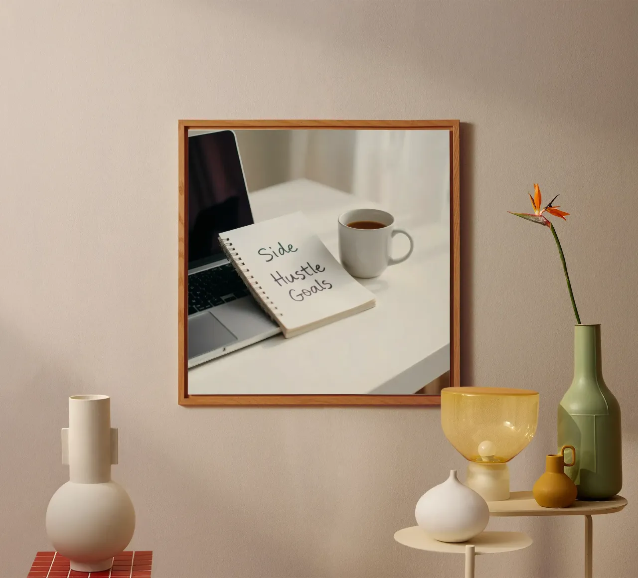 Scrivere gli obiettivi del side hustle mentre si gusta un caffè alluminio dibond da DesignDoodle