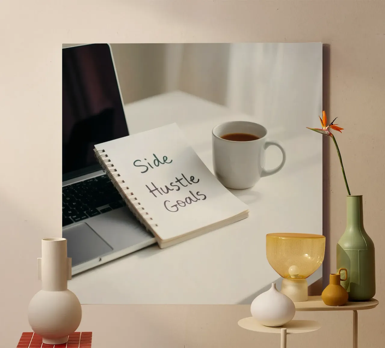 Writing side hustle goals while enjoying coffee canvas by DesignDoodle
