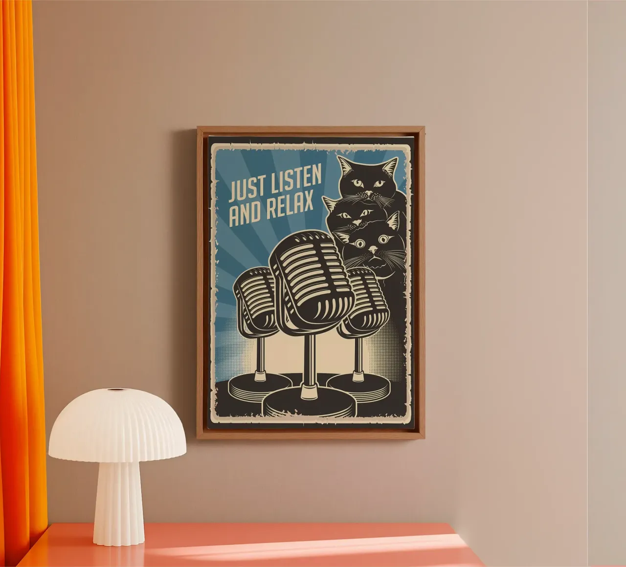 Funny Cat Podcast canvas with Floater frame by Monique A Hooper