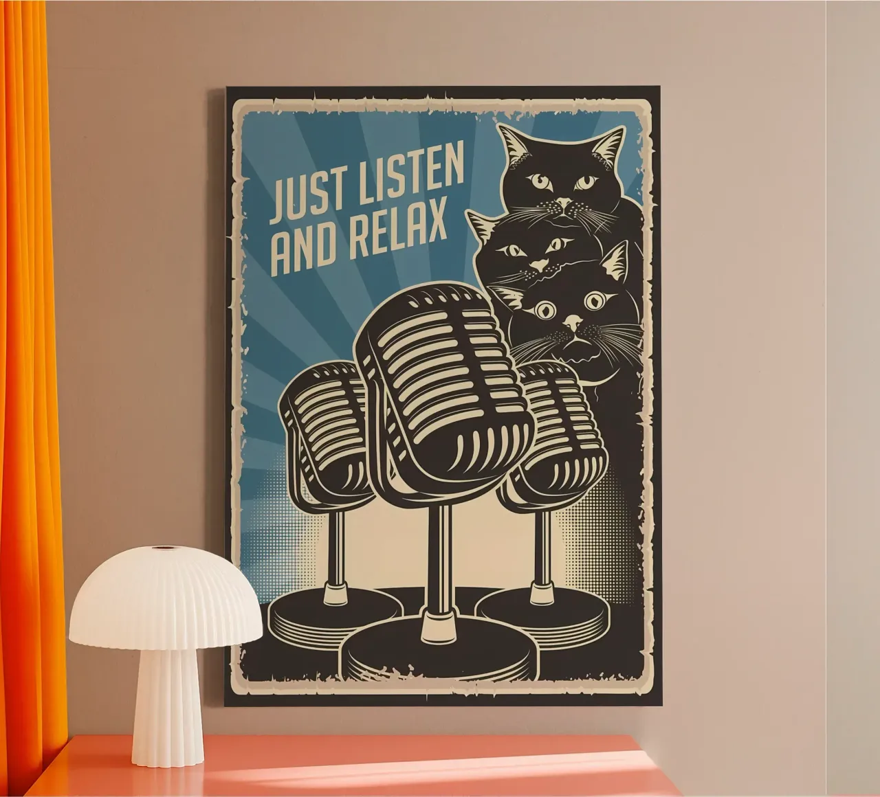Funny Cat Podcast canvas with Floater frame by Monique A Hooper