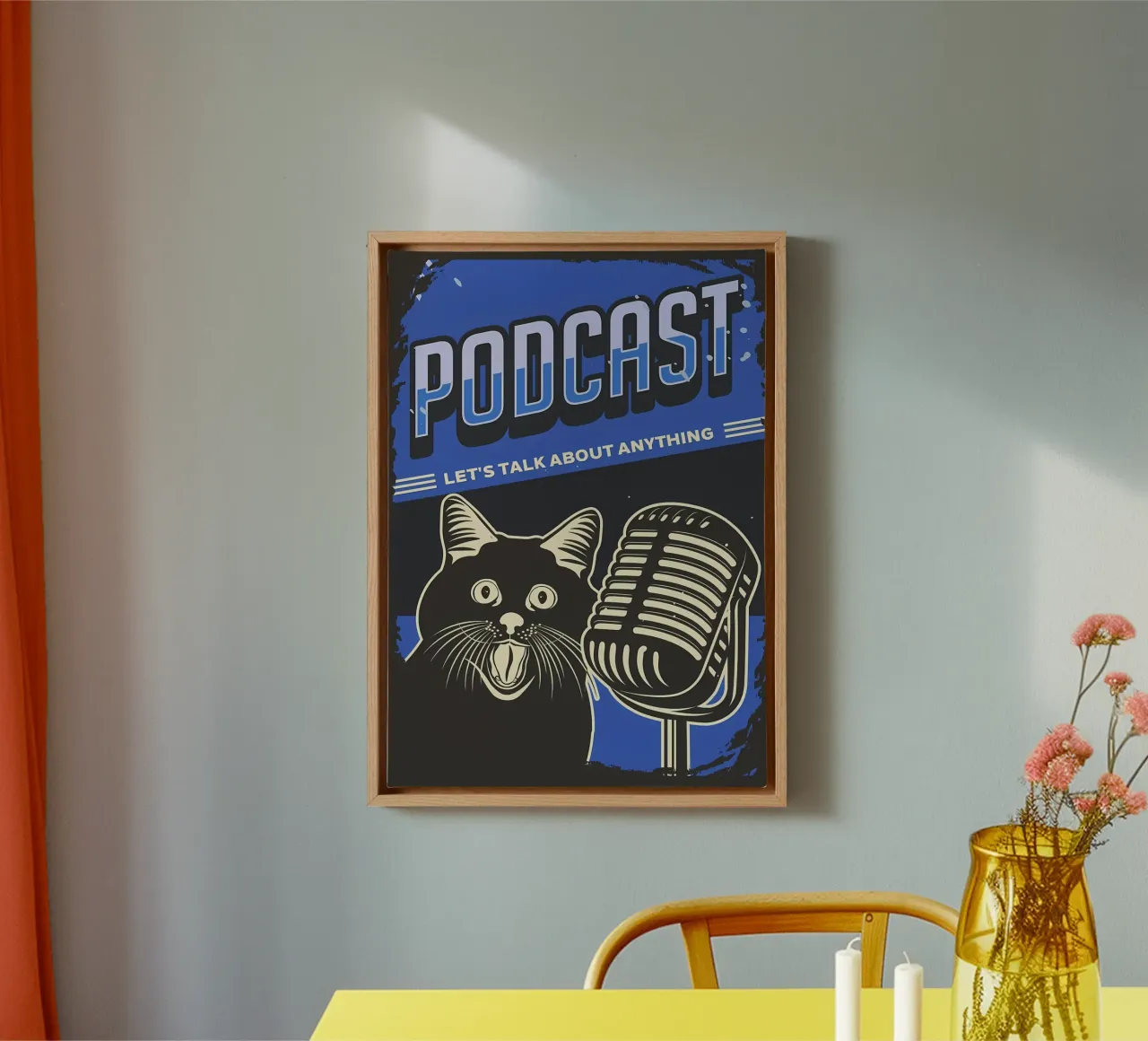 Meme divertente del podcast dei gatti tela con Cornice a cassetta da Monique A Hooper