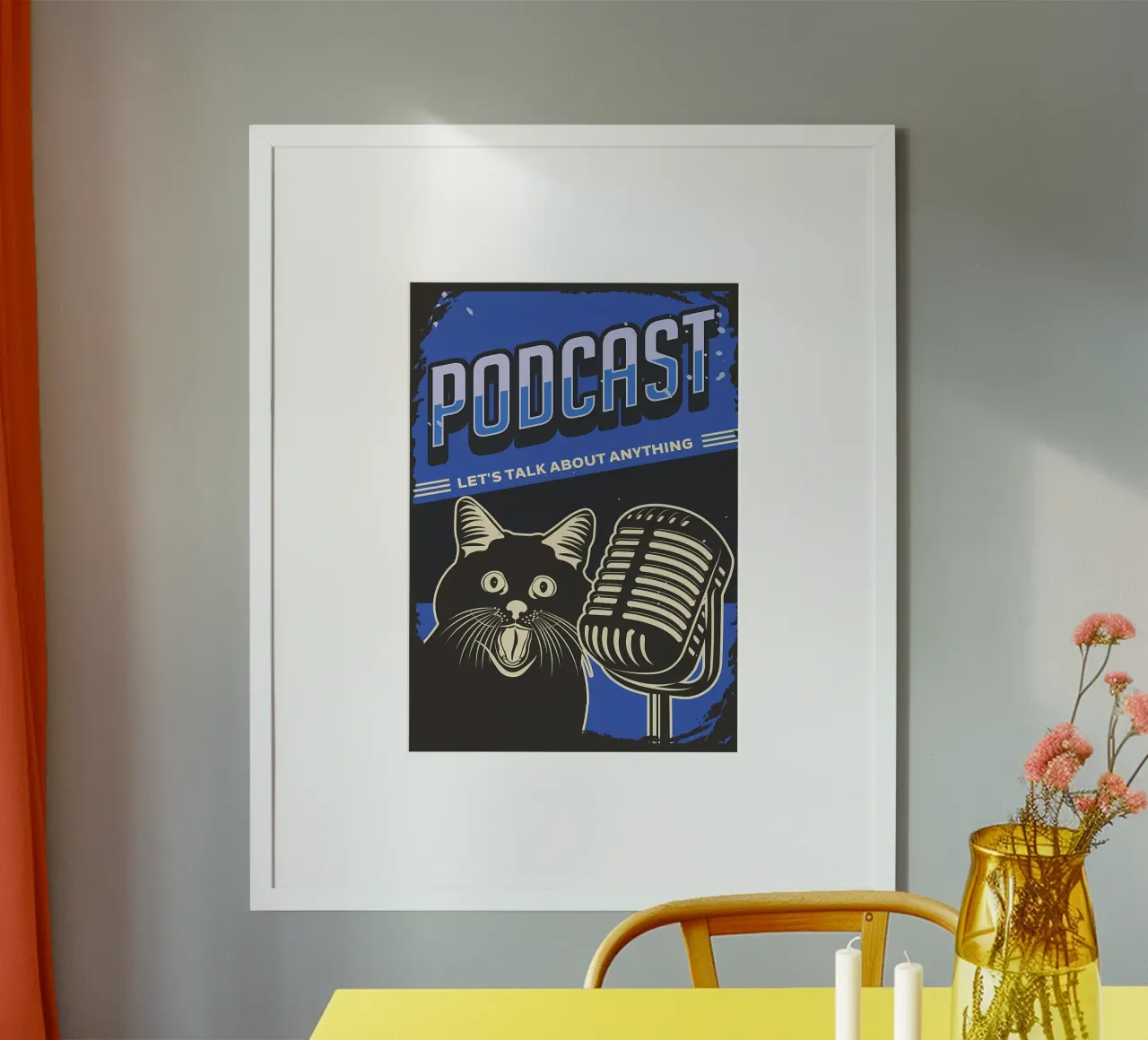 Meme divertente del podcast dei gatti poster con telaio in legno da Monique A Hooper