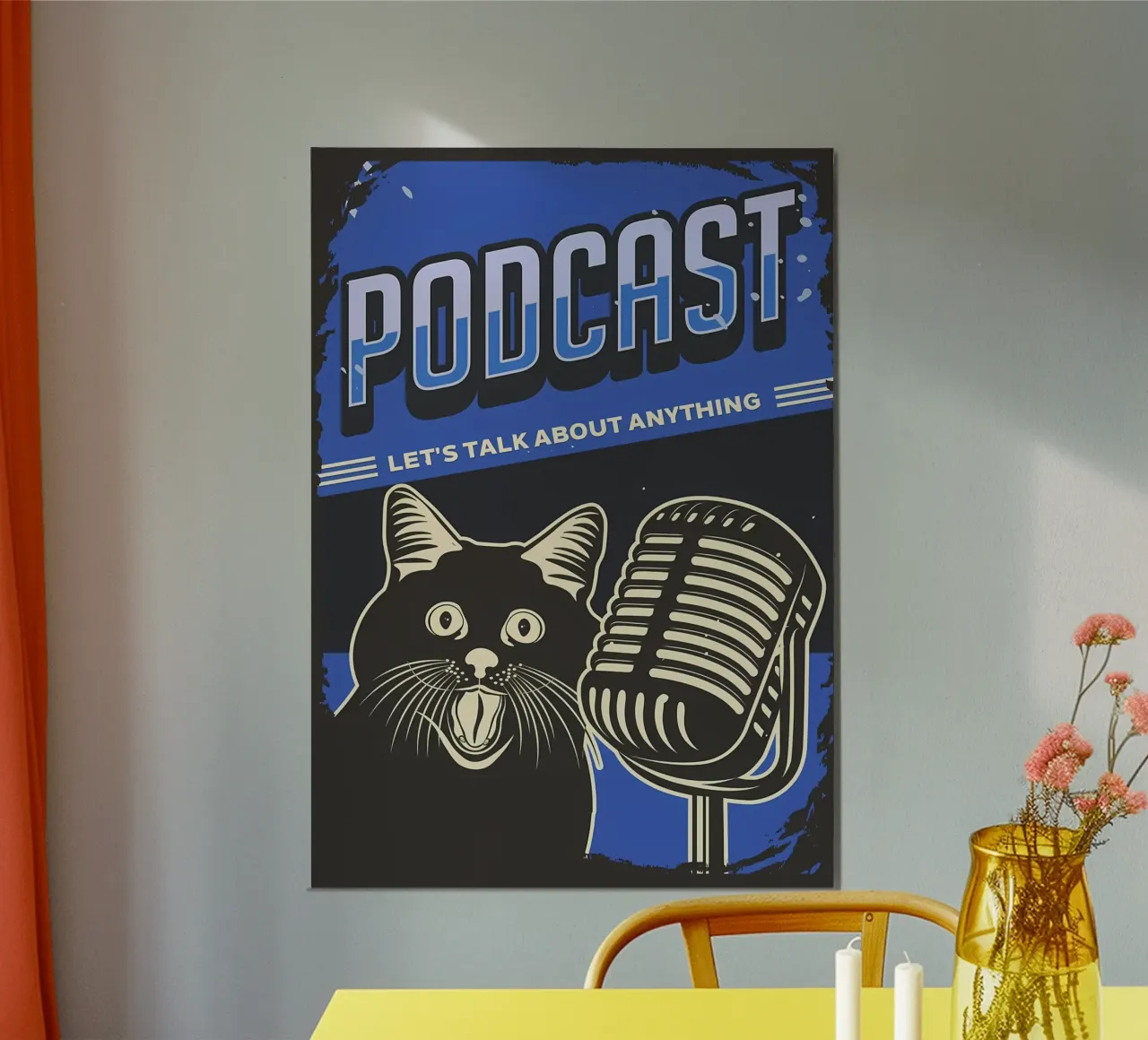 Meme divertente del podcast dei gatti poster con telaio in legno da Monique A Hooper